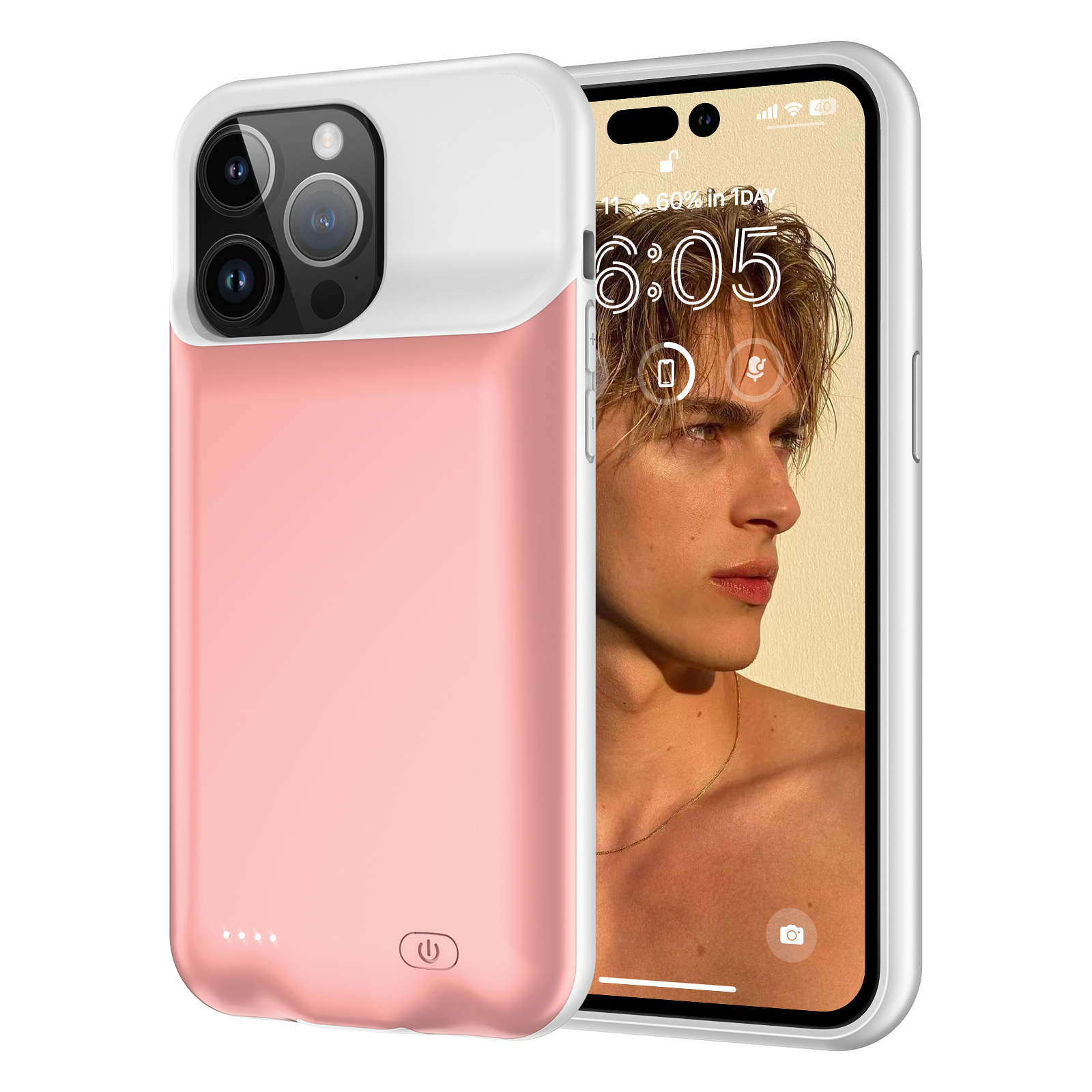 7000mAh Battery Case for iPhone 15 Pro   Rechargeable Power Bank Phone Case - Pink