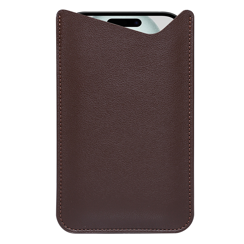 Portable Phone Bag for 6.7-6.9" Cell Phone Case Microfiber Leather Slim Phone Pouch, Size L - Brown
