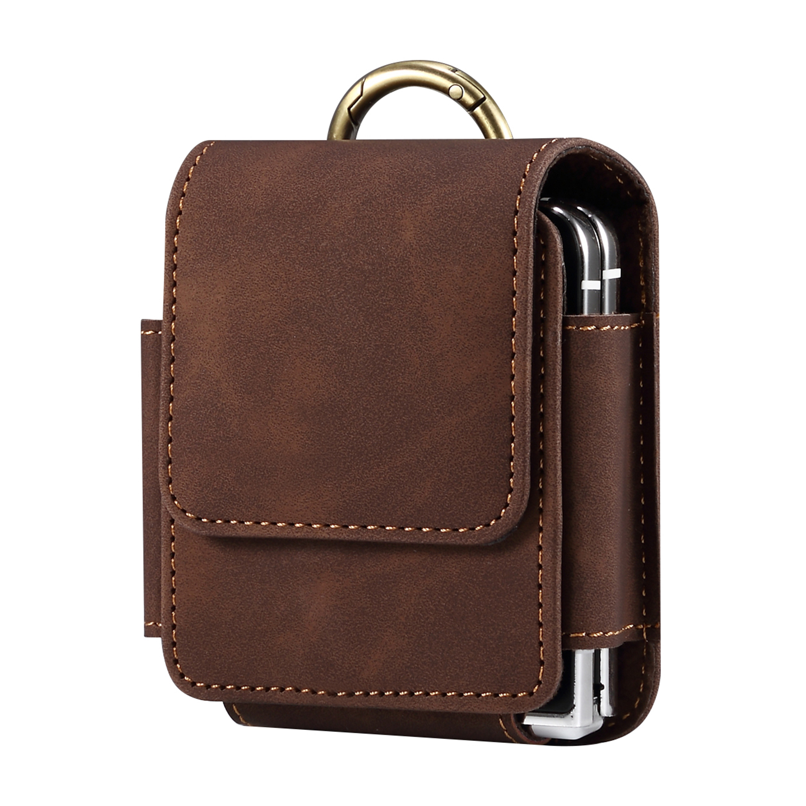 For Samsung Galaxy Z Flip7 5G / Flip6 5G / Flip5 5G / Huawei P50 Pocket / Oppo Find N2 Flip 5G Case Waist Pack Folding Phone Holster - Coffee