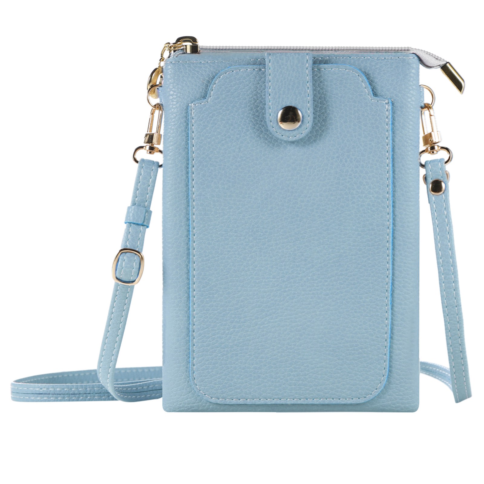 

Litchi Textur Reißverschluss Mobiltelefontasche Universal Dual -layer -handy -beutel Mit Verstellbarem Schultergurt - Baby Blau, Universal