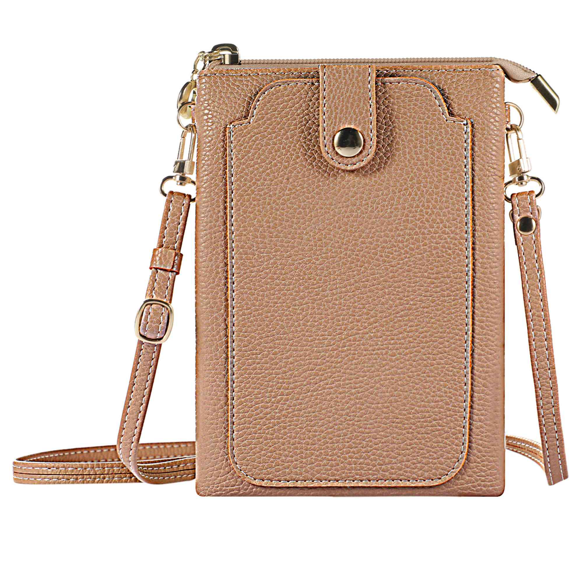 

Litchi Textur Reißverschluss Mobiltelefontasche Universal Dual -layer -handy -beutel Mit Verstellbarem Schultergurt - Gold, Universal