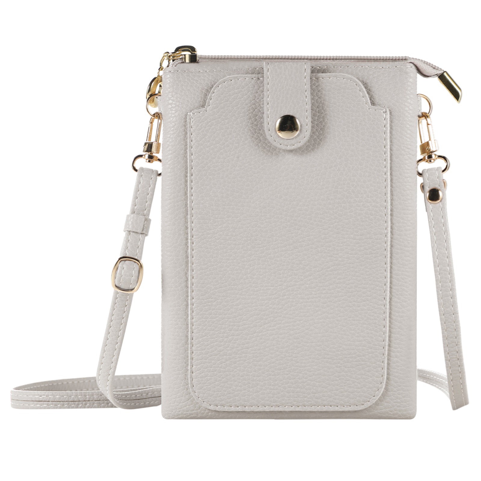 

Litchi Textur Reißverschluss Mobiltelefontasche Universal Dual -layer -handy -beutel Mit Verstellbarem Schultergurt - Weiß, Universal