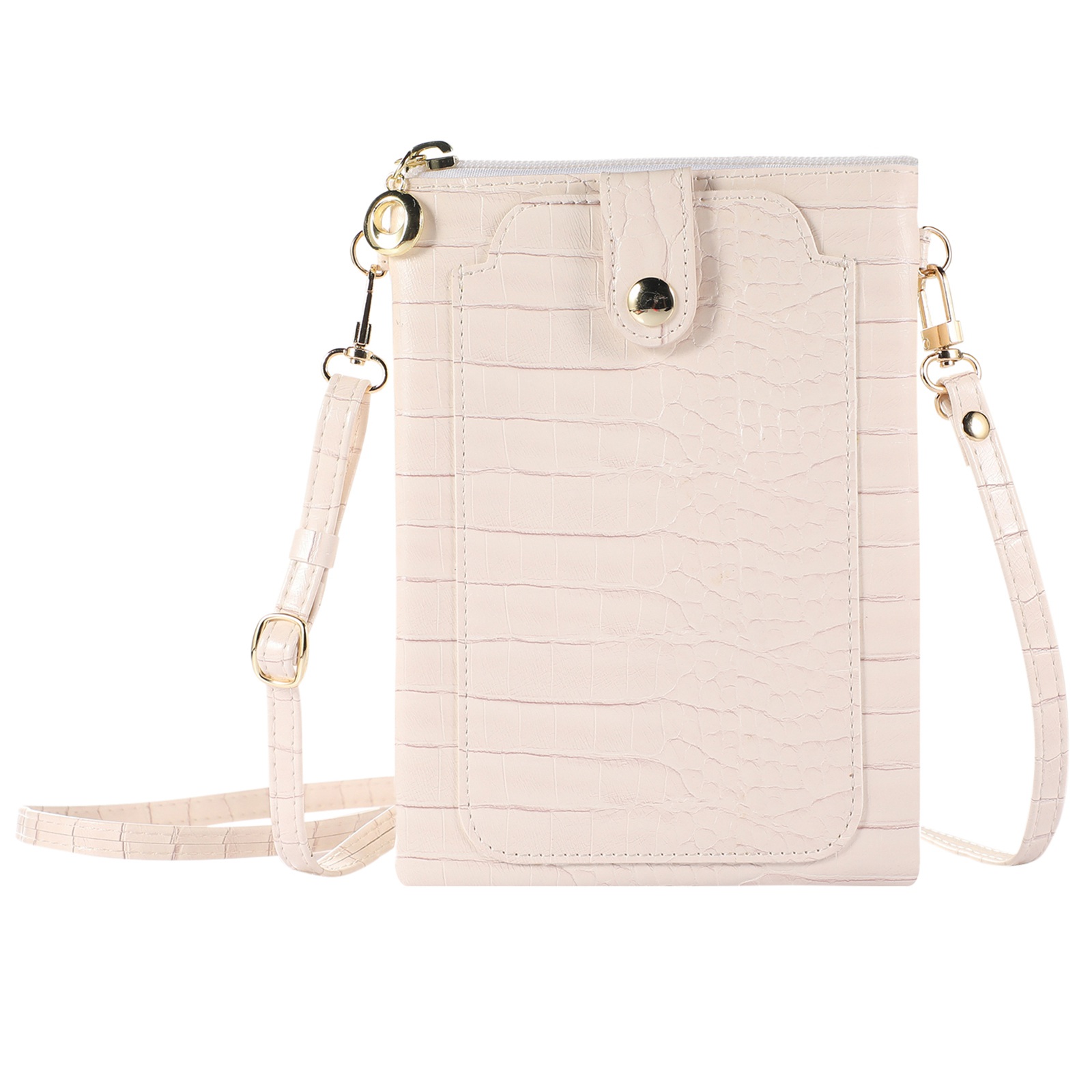 

Crossbody Phone Bag Strukturierte PU Leder Dual Layer Wallet Geldbeutel Handy Beutel Umhängetasche - Beige, Universal