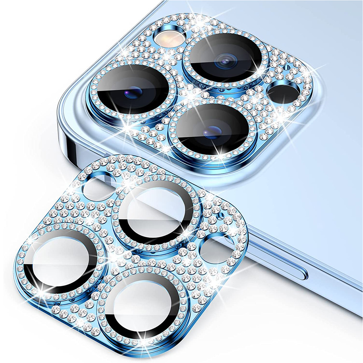 ENKAY HAT PRINCE For iPhone 16 Pro / 16 Pro Max Camera Lens Protector Rhinestone Decor Metal+Tempered Glass Lens Film - Blue