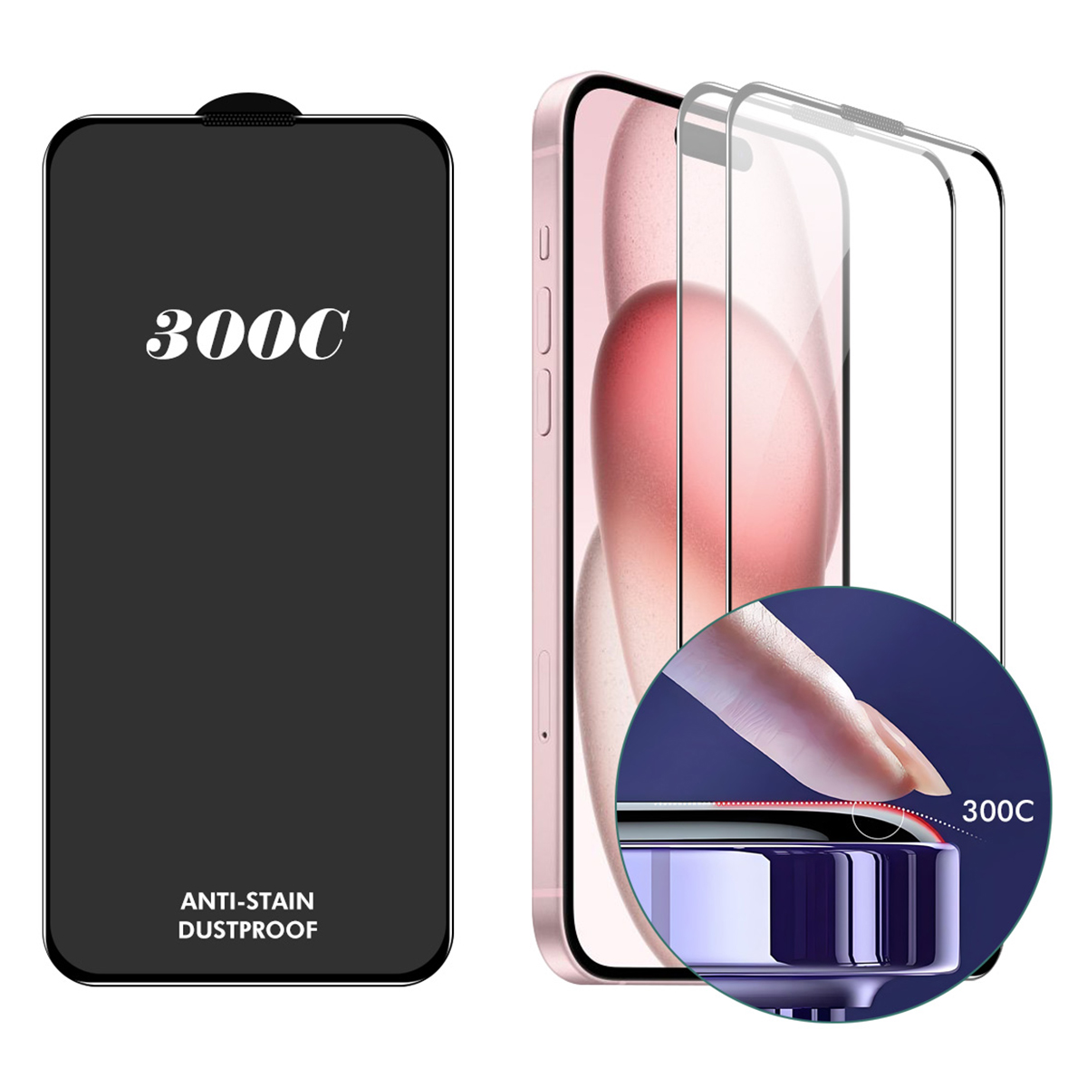 ENKAY HAT-PRINCE 2PCS For iPhone 16 / 15 Screen Protector 300C Large Arc Silk Print High Aluminium-Silicon Glass Film