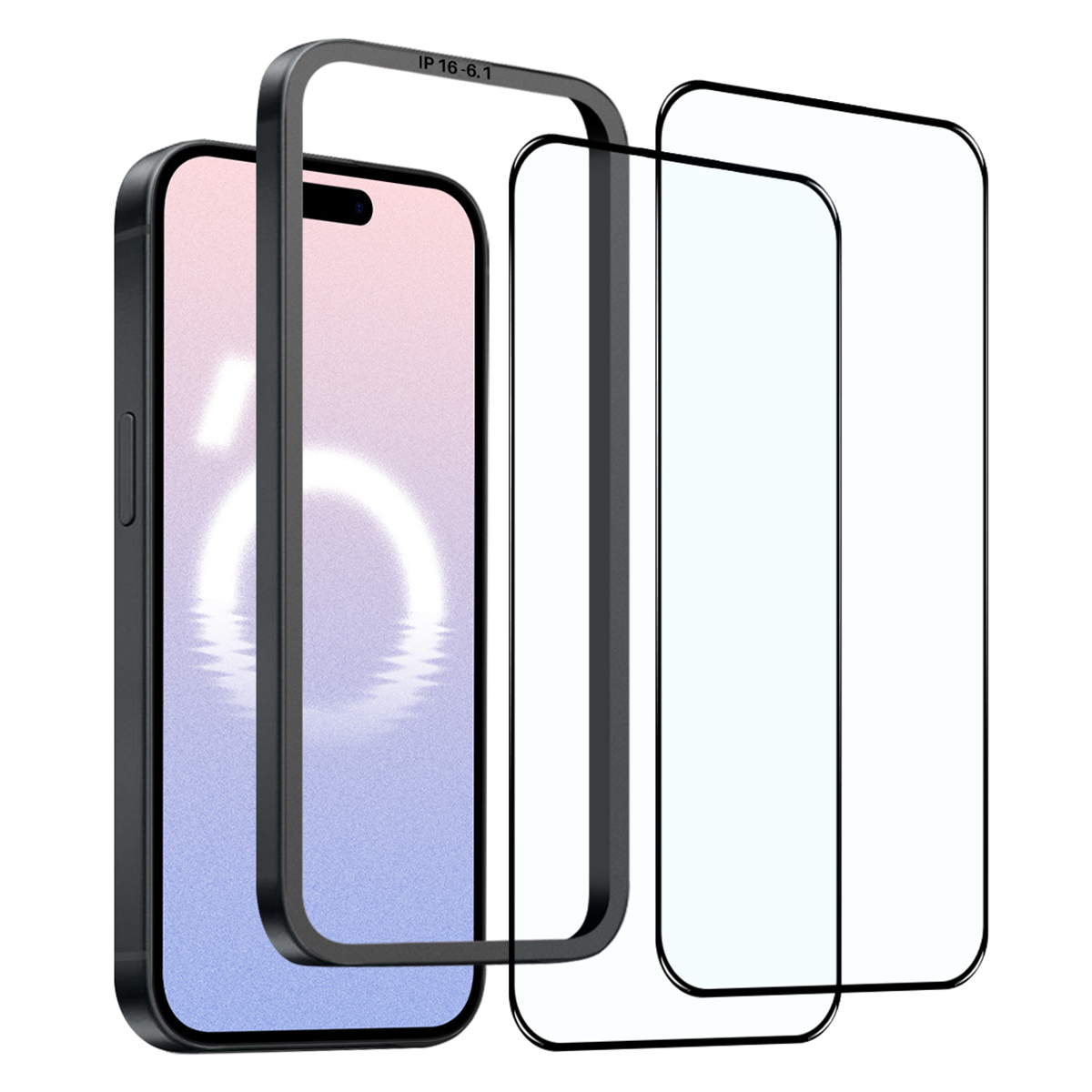 NORTHJO 2Pcs A+ For iPhone 16 Screen Protector 0.3mm High Aluminum-Silicon Glass Film with Alignment Frame, Black