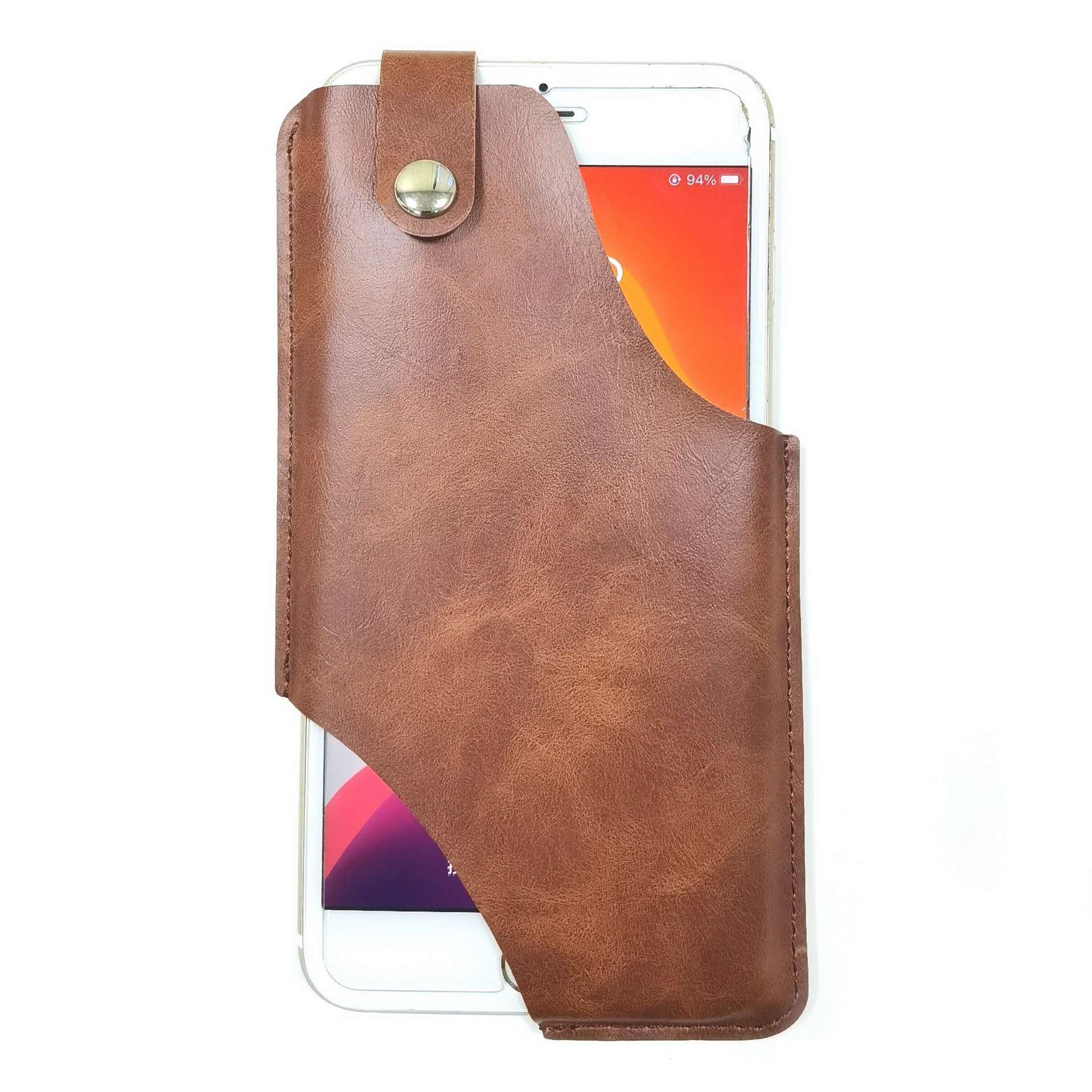 

Leichte Taille Telefontasche Für Männer PU Leder Belt Telefon Beutel Hohles Design Tragbarer Handy -hülle (größe: L) - Hellbraun, Universal