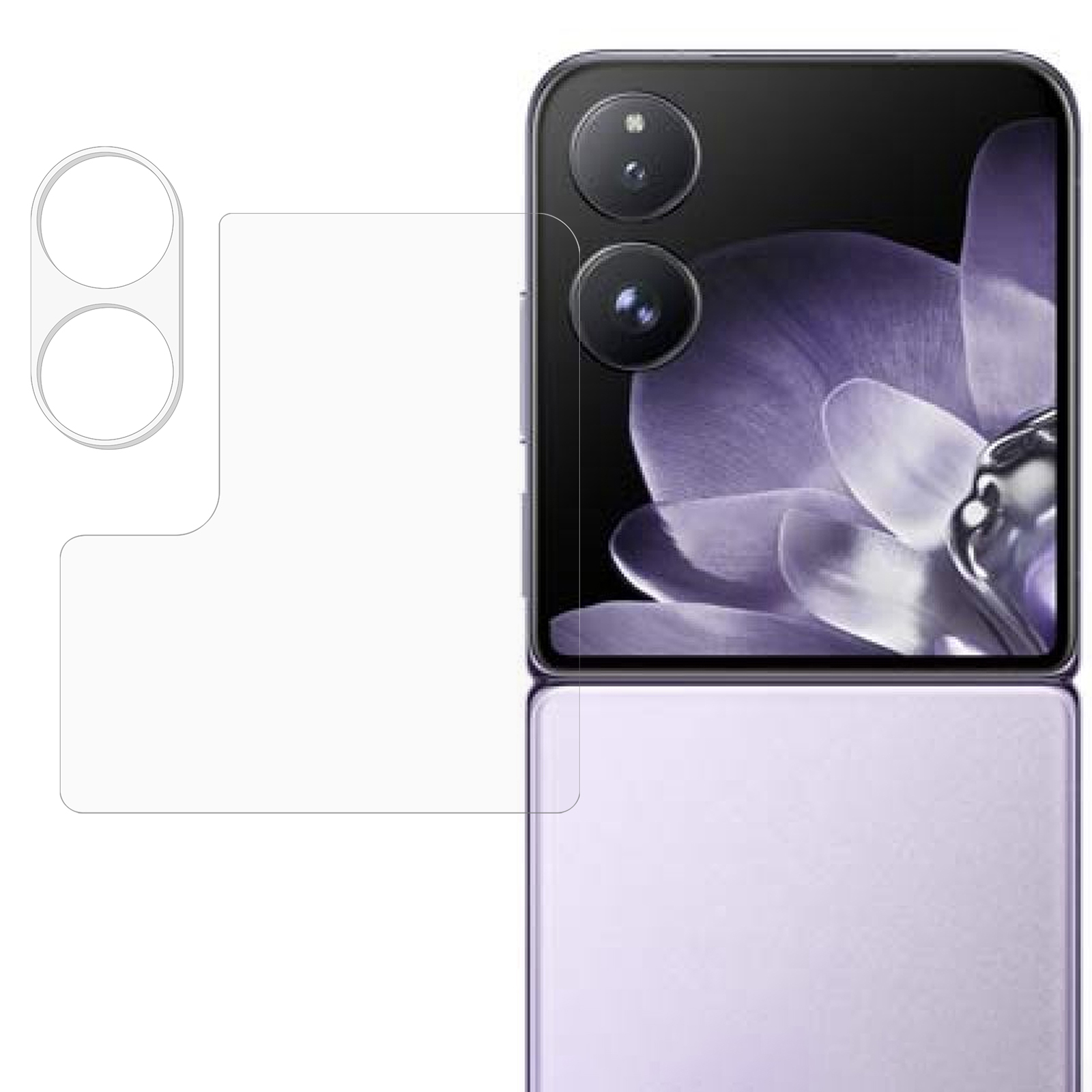 For Xiaomi Mix Flip 5G Camera Lens Protector Set 3D Arc Edge Tempered Glass Rear Lens Film with Mini Screen Film