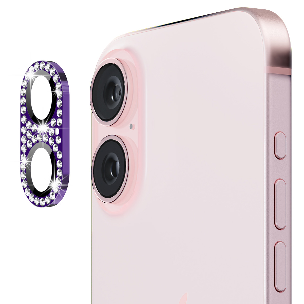 ENKAY HAT PRINCE For iPhone 16 /  16 Plus Camera Lens Protector Rhinestone Decor Metal+Tempered Glass Lens Film - Dark Purple