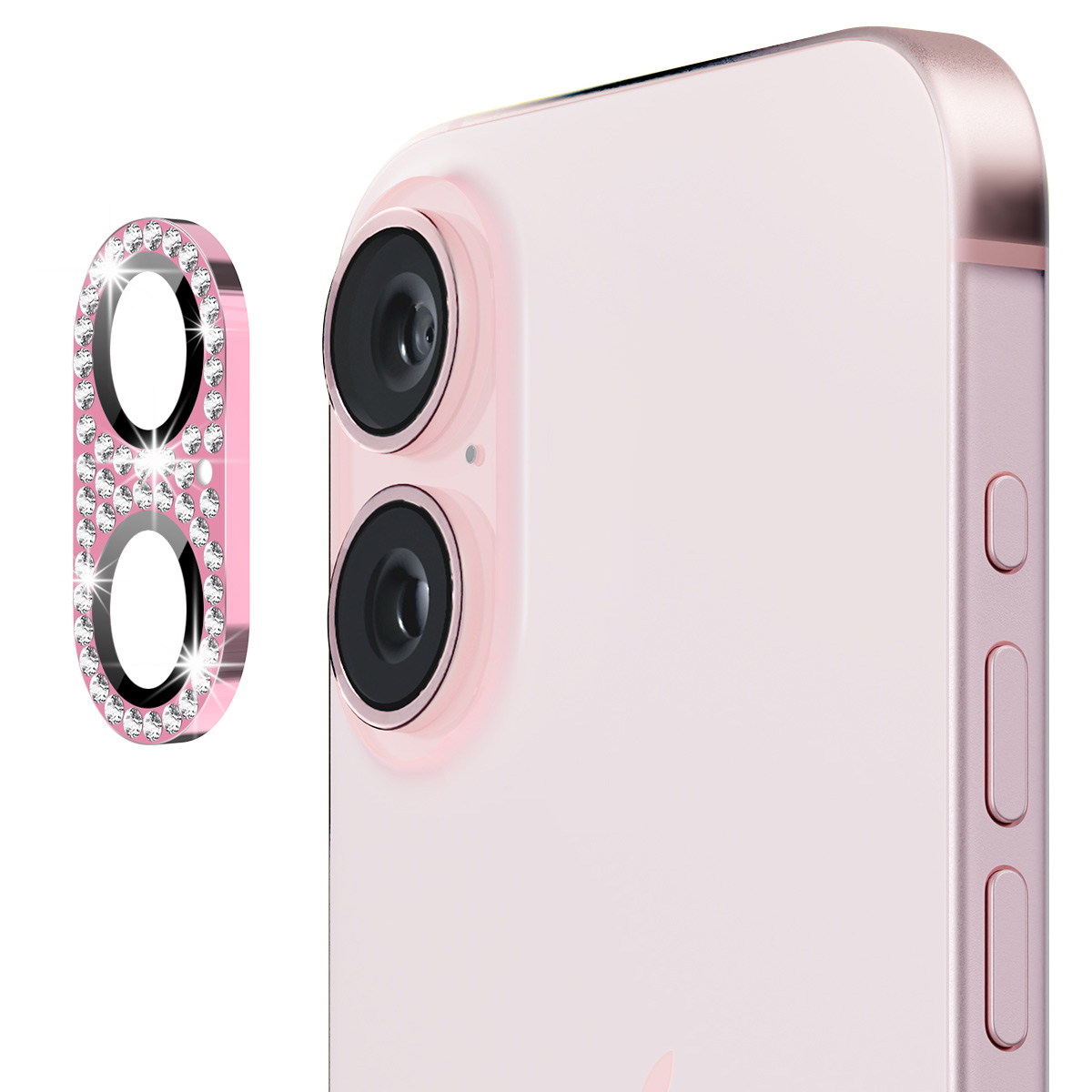 ENKAY HAT PRINCE For iPhone 16 /  16 Plus Camera Lens Protector Rhinestone Decor Metal+Tempered Glass Lens Film - Pink