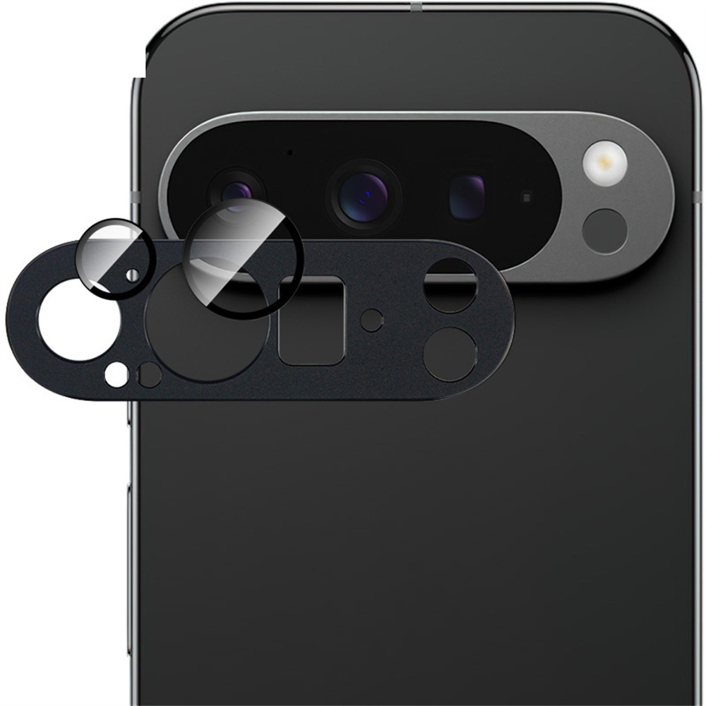 IMAK For Google Pixel 9 Pro XL Camera Lens Film Metal Lens Cap+Tempered Glass Lens Protector - Black