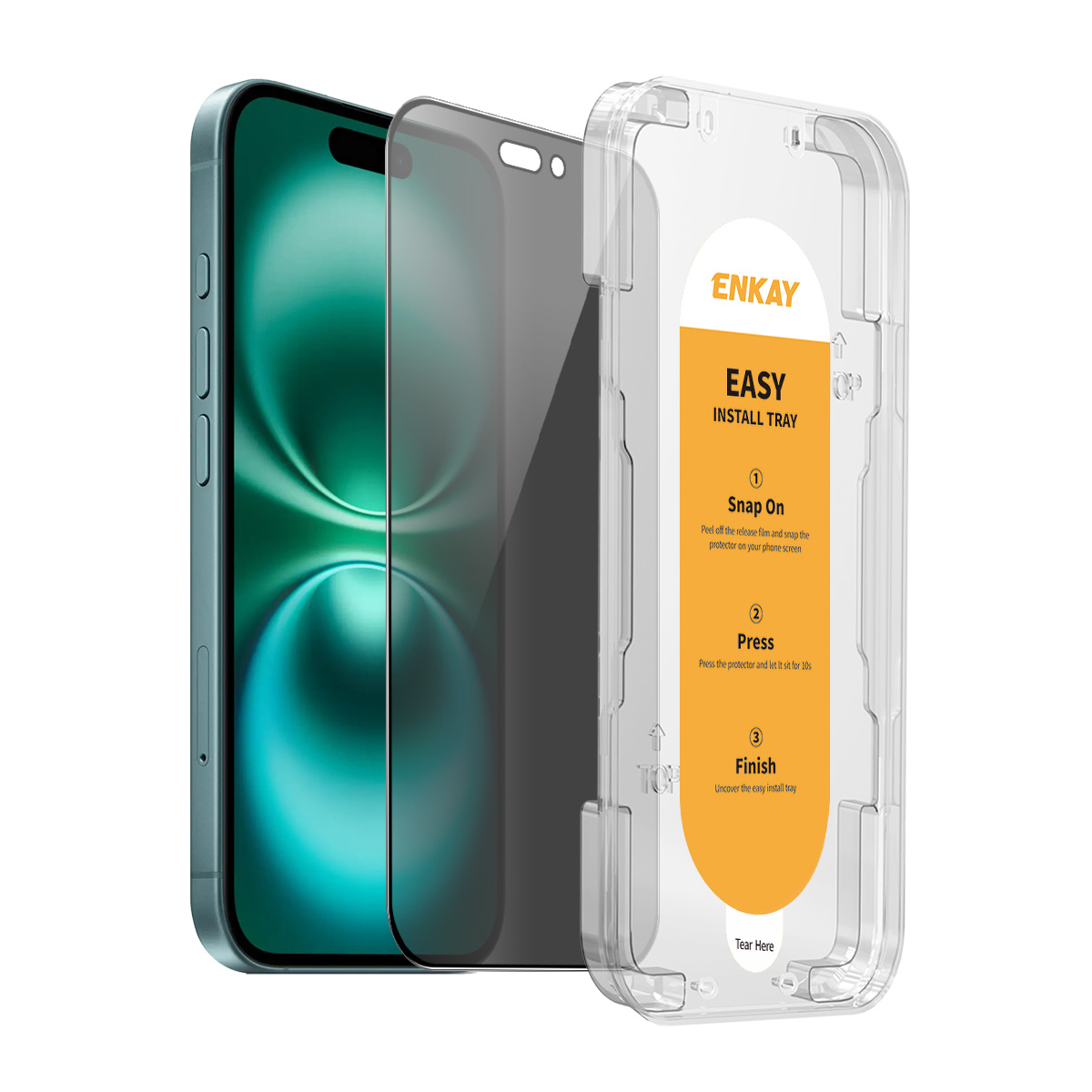 ENKAY HAT PRINCE For iPhone 16 Anti-Spy Film   Silk Printing Tempered Glass Screen Protector with Installation Tool - Grey