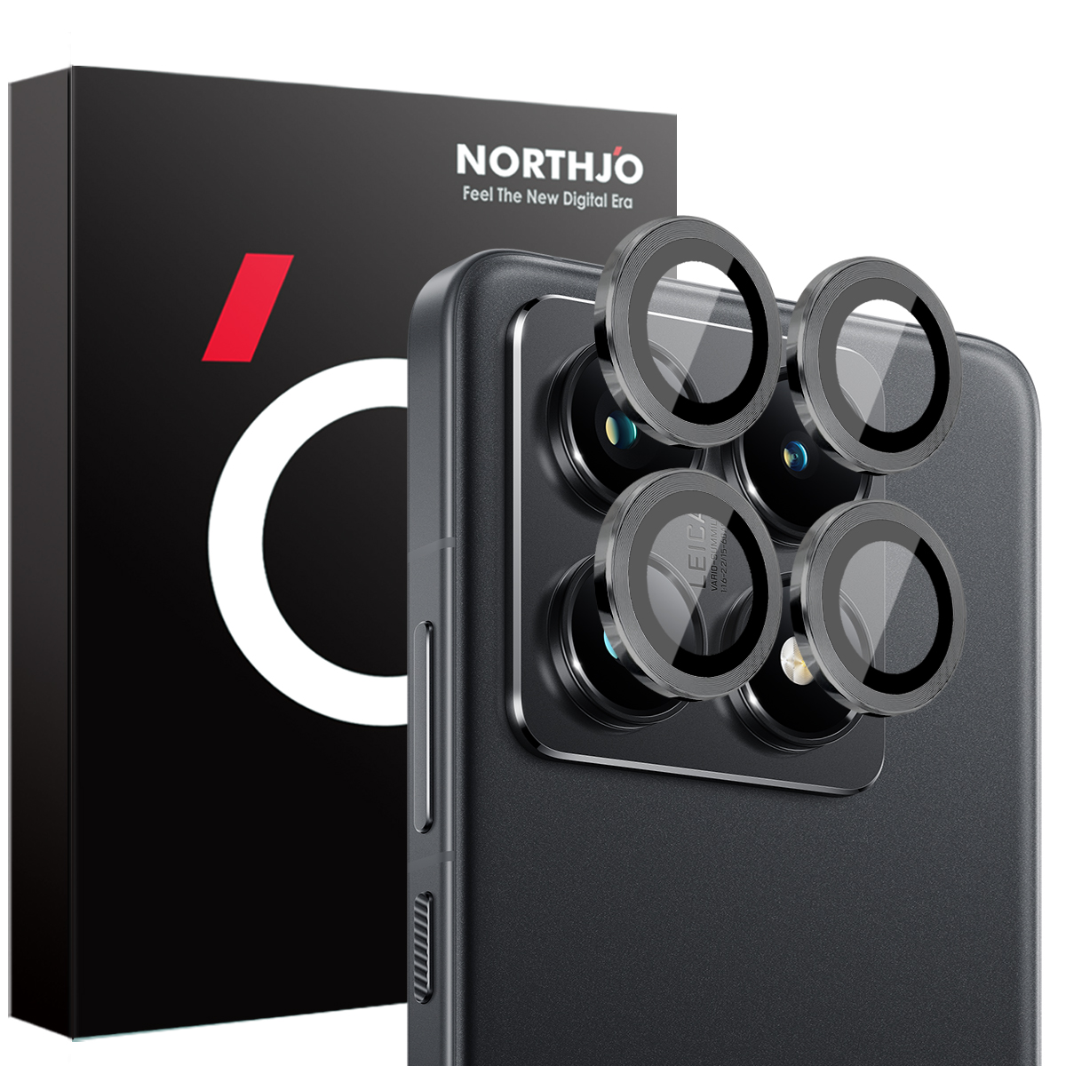 NORTHJO 1 Set For Xiaomi 14T Pro Tempered Glass Camera Lens Film CD Veins Metal Ring Lens Guard - Black