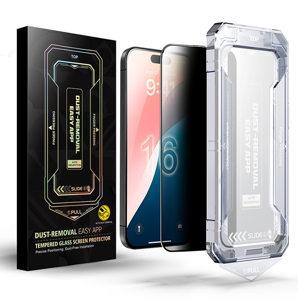 For iPhone 16 Anti-Spy Full Screen Protector Auto-Dust Removal Tempered Glass Film