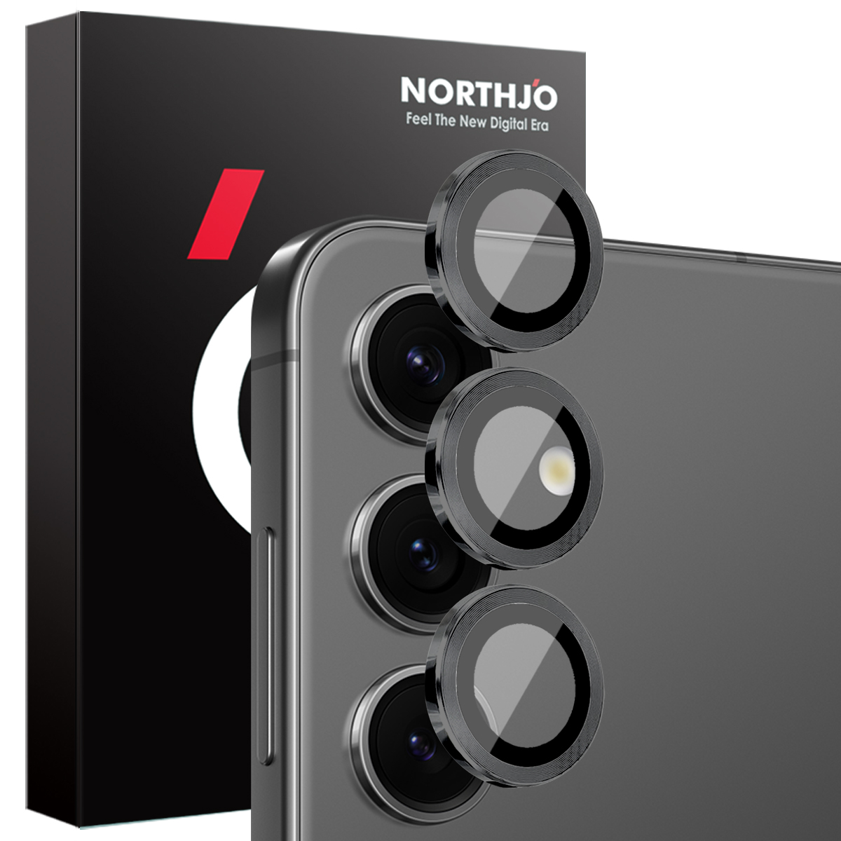 NORTHJO 1 Set For Samsung Galaxy S25+ Tempered Glass Camera Lens Film CD Veins Metal Ring Lens Guard - Black
