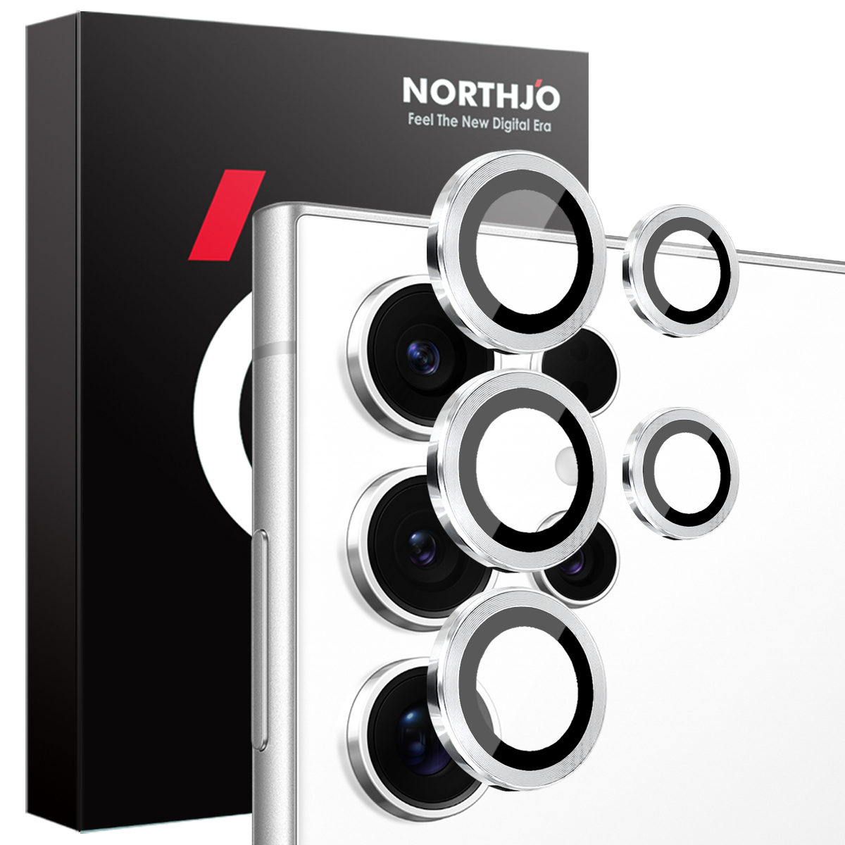 NORTHJO 1 Set For Samsung Galaxy S25 Ultra Tempered Glass Camera Lens Film CD Veins Metal Ring Lens Guard - Silver