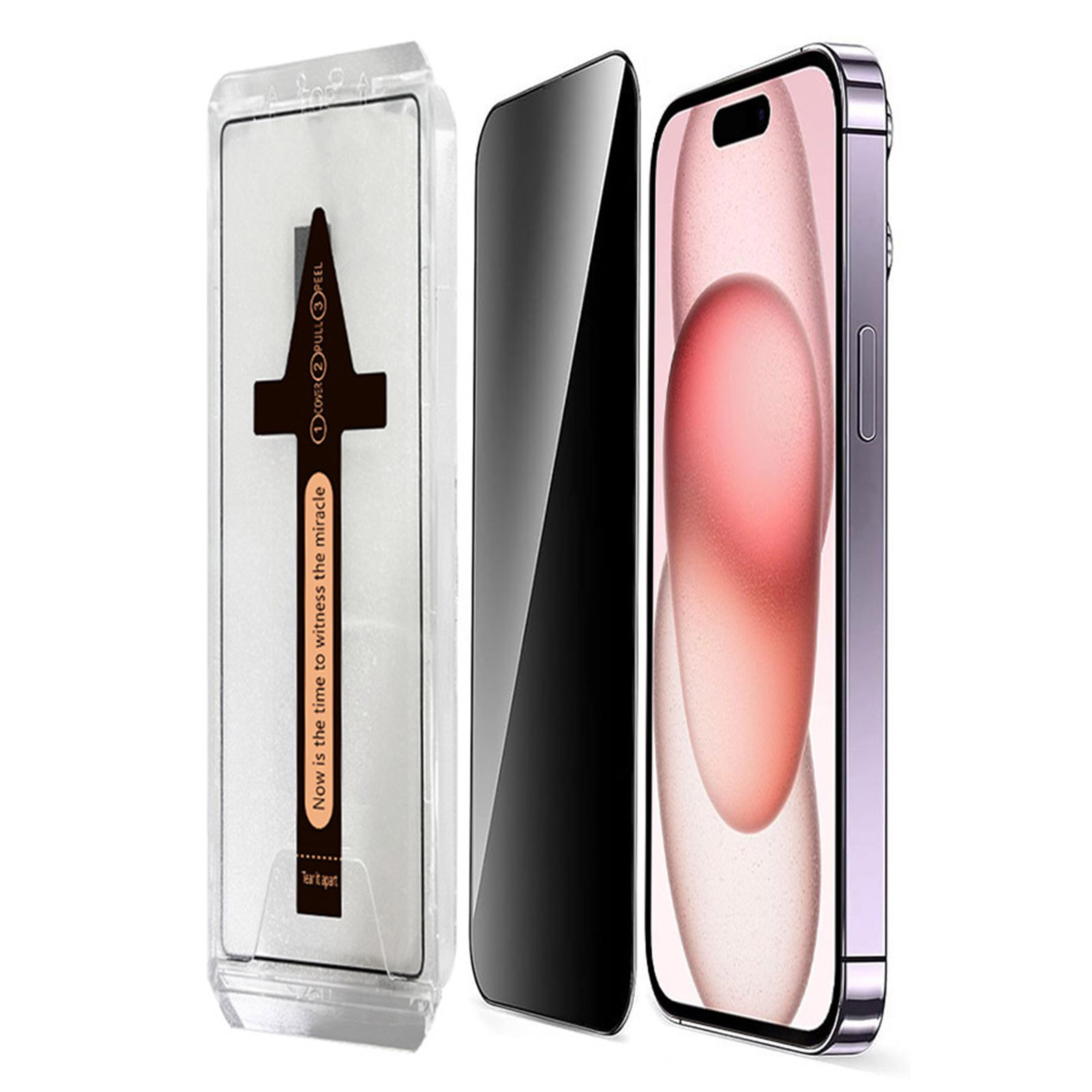 For iPhone 15 Plus Anti Spy Tempered Glass Screen Protector with Automatic Dust Removal Tool