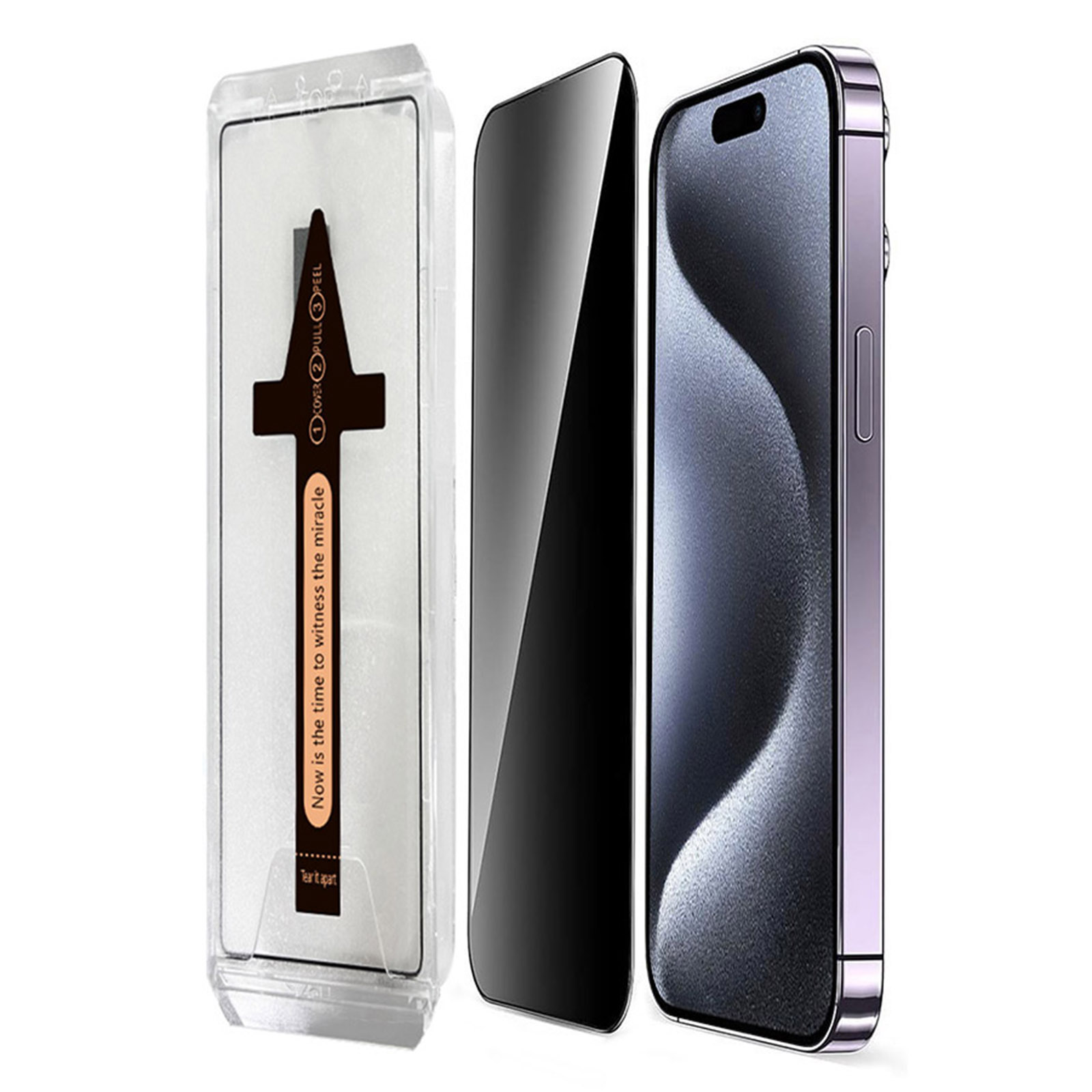 For iPhone 15 Pro Anti Spy Tempered Glass Screen Protector with Automatic Dust Removal Tool