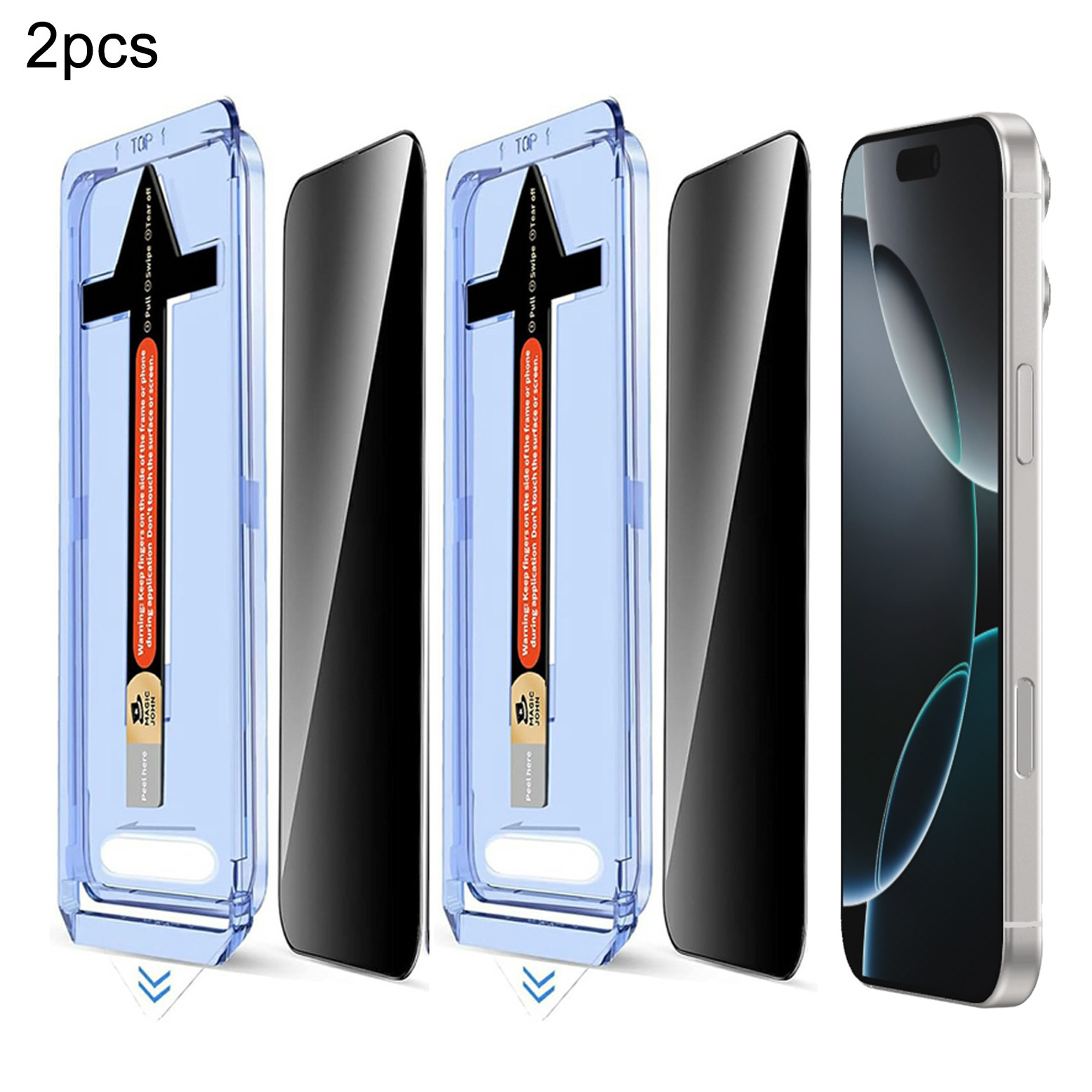 2 Sets For iPhone 16 Pro Max Anti Spy Tempered Glass Screen Protector with Automatic Dust Removal Tool