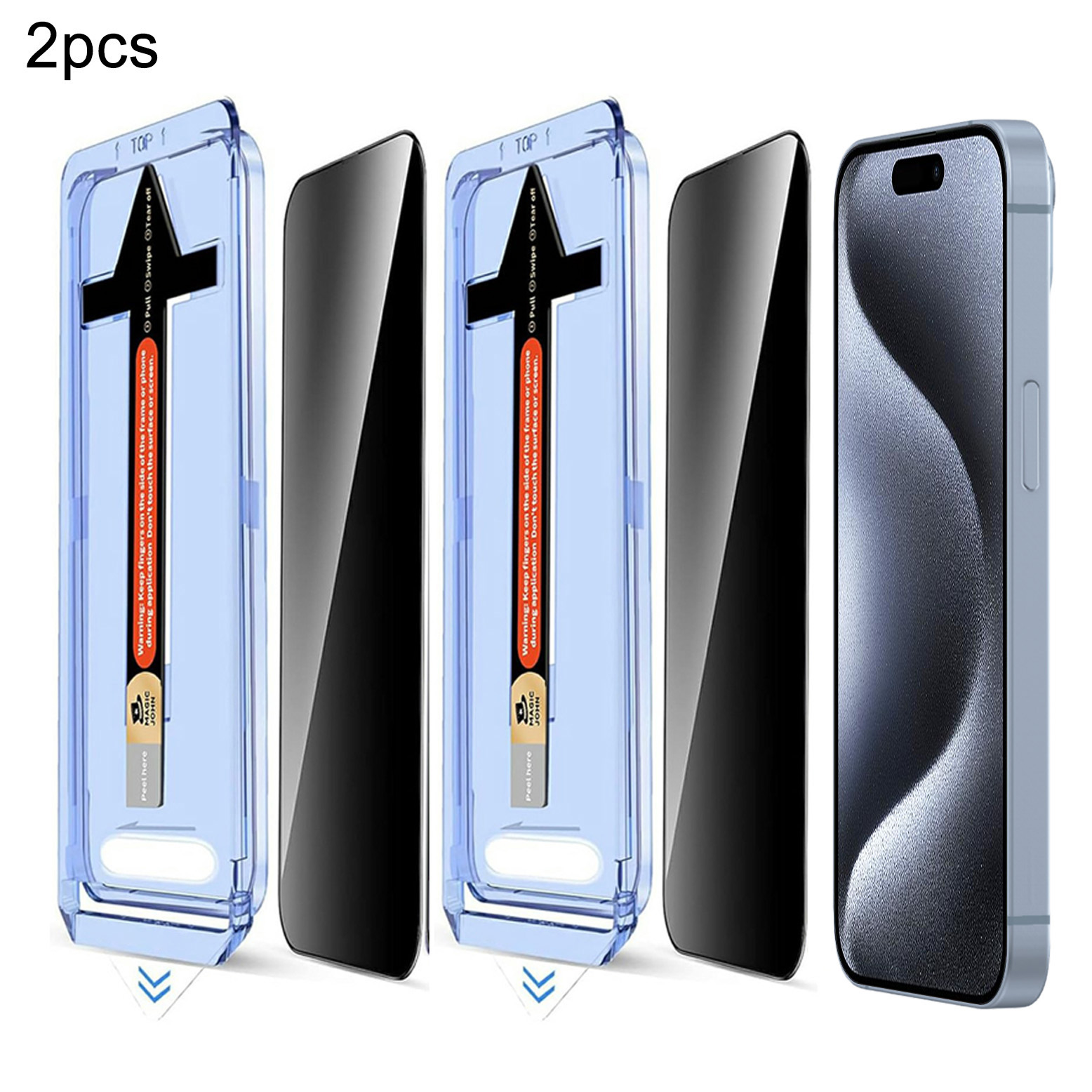 2 Sets For iPhone 15 Pro Max Anti Spy Tempered Glass Screen Protector with Automatic Dust Removal Tool