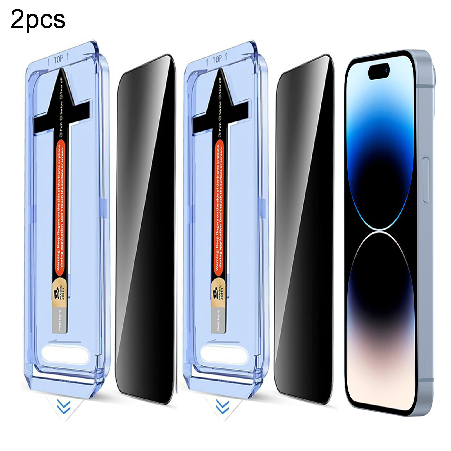 2 Sets For iPhone 14 Pro Max Anti Spy Tempered Glass Screen Protector with Automatic Dust Removal Tool