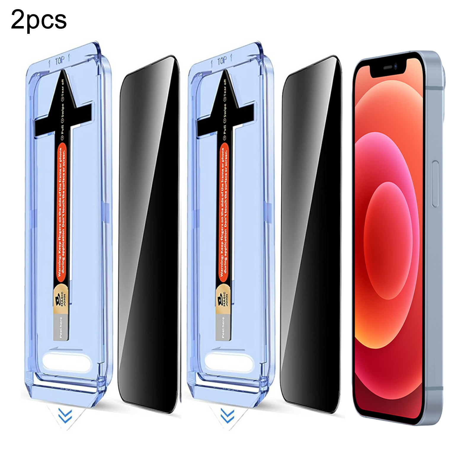 2 Sets For iPhone 12 Pro / 12 Anti Spy Tempered Glass Screen Protector with Automatic Dust Removal Tool
