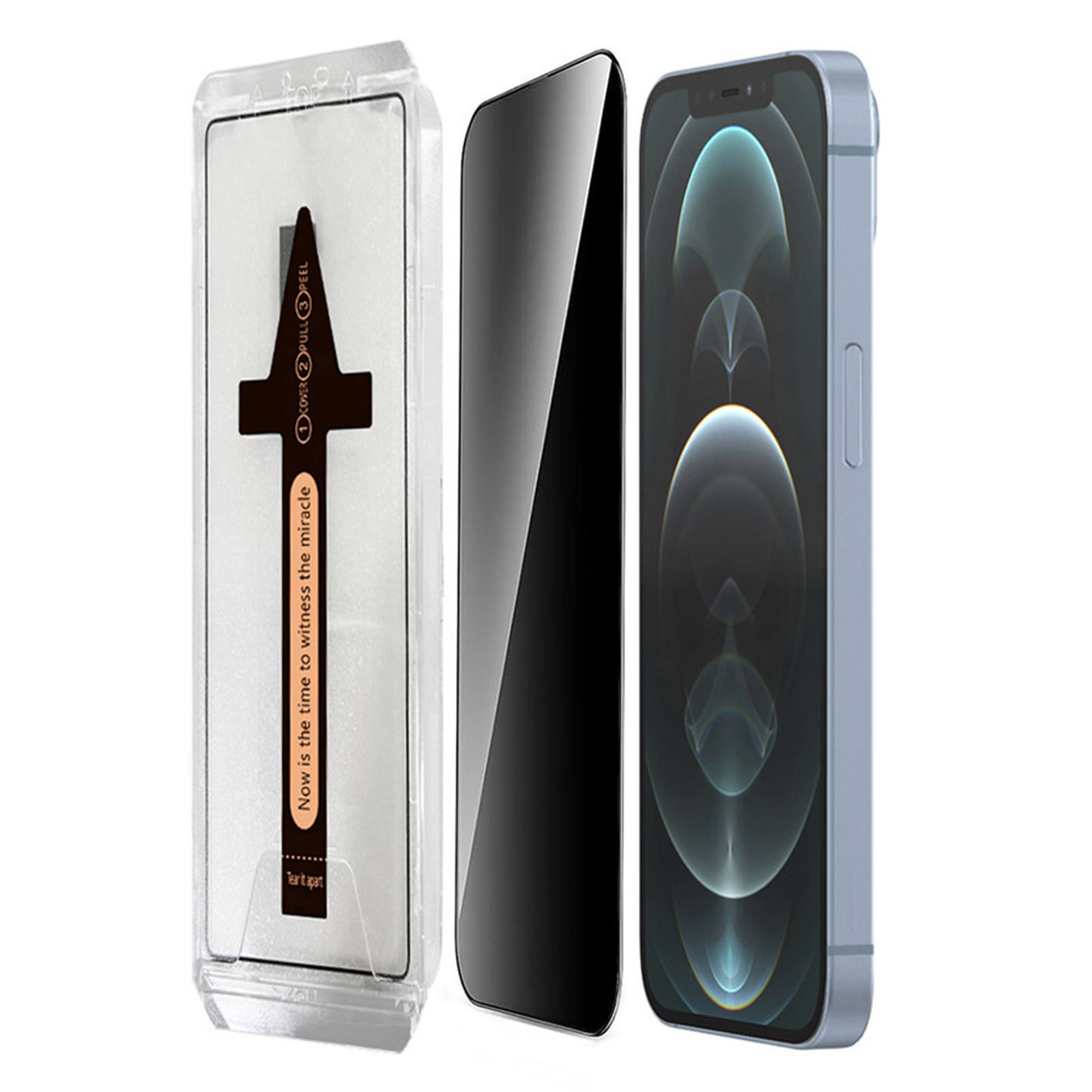 For iPhone 12 Pro Max Anti Spy Tempered Glass Screen Protector with Automatic Dust Removal Tool