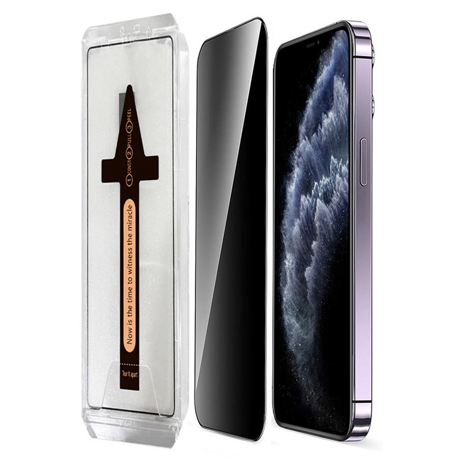 For iPhone 11 Pro Max Anti Spy Tempered Glass Screen Protector with Automatic Dust Removal Tool