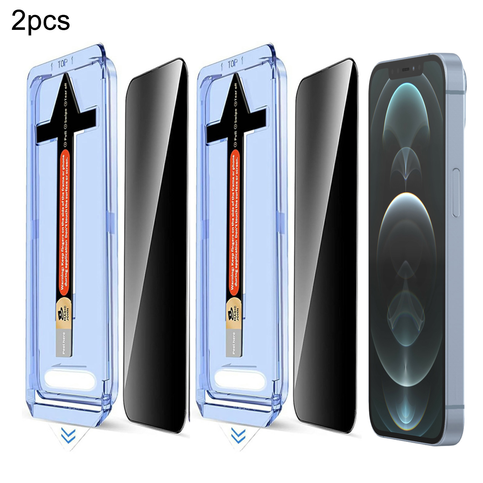 2 Sets For iPhone 12 Pro Max Anti Spy Tempered Glass Screen Protector with Automatic Dust Removal Tool