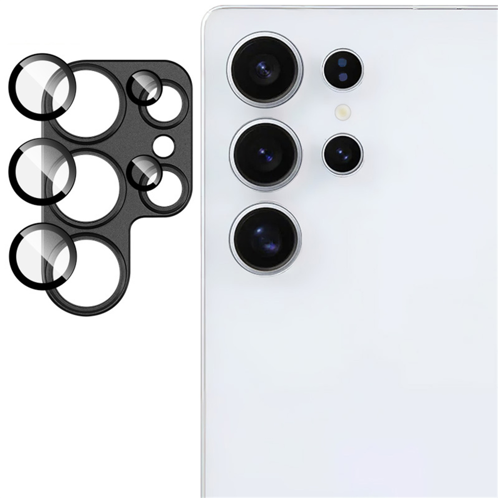 IMAK For Samsung Galaxy S25 Ultra Camera Lens Film Metal Lens Cap + Tempered Glass Lens Protector - Black