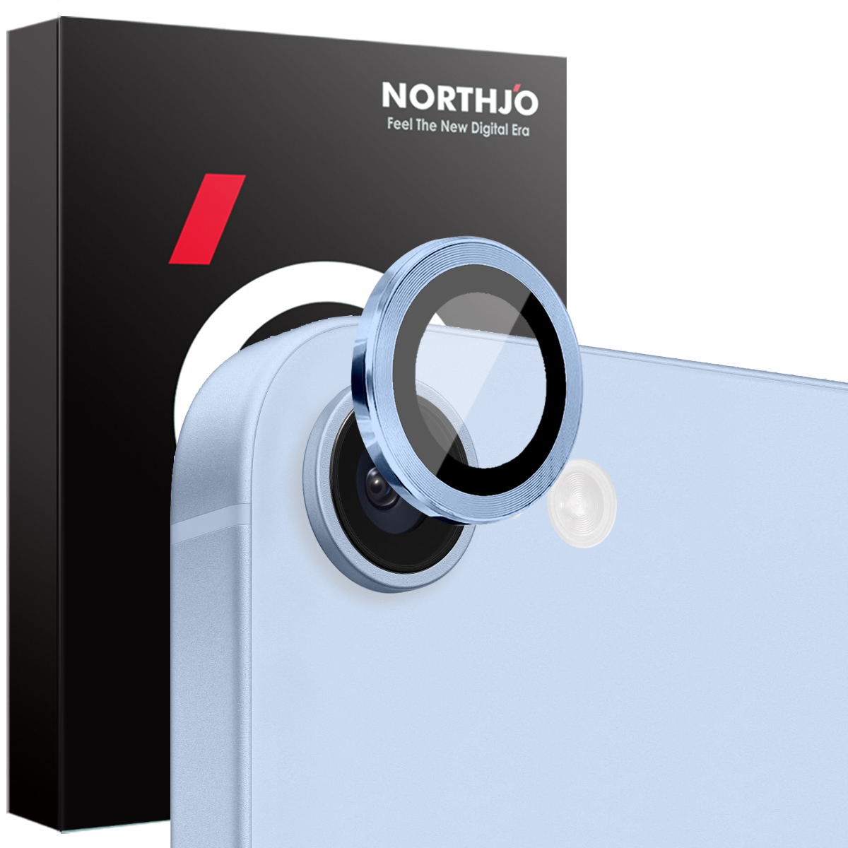 NORTHJO 1 Set For iPhone 17e / 16e Camera Lens Flim + Tempered Glass + Metal Ring Lens Protector - Blue