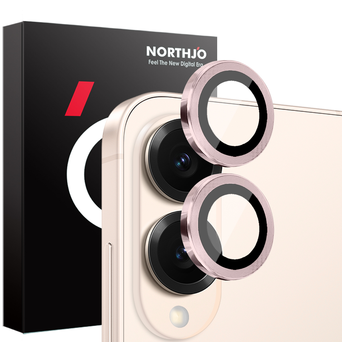 NORTHJO 1 Set For Samsung Galaxy S25 Edge Tempered Glass Camera Lens Film CD Veins Metal Ring Lens Guard - Pink
