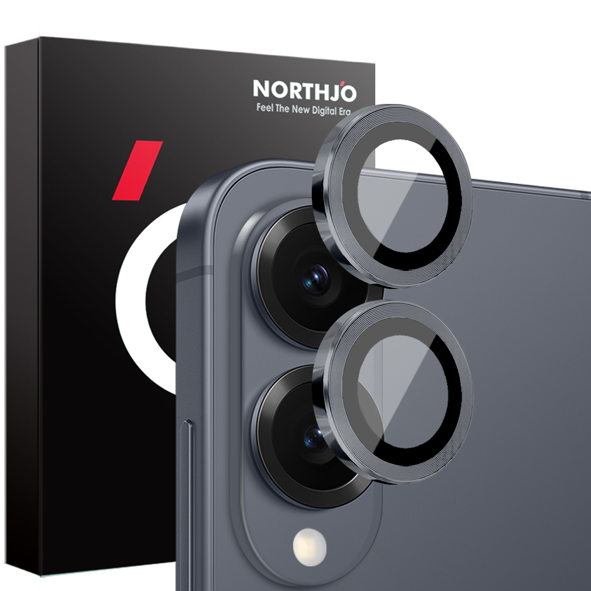 NORTHJO 1 Set For Samsung Galaxy S25 Edge Tempered Glass Camera Lens Film CD Veins Metal Ring Lens Guard - Black