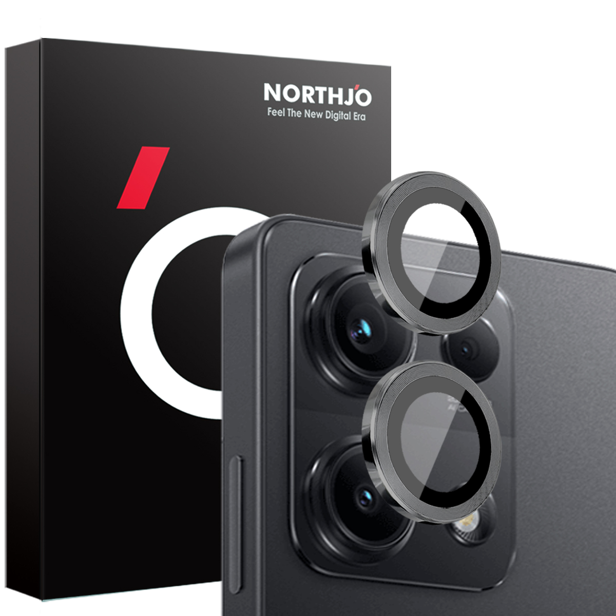 NORTHJO 1 Set For Xiaomi Redmi Note 14S 4G Tempered Glass Camera Lens Film CD Veins Metal Ring Lens Guard - Black