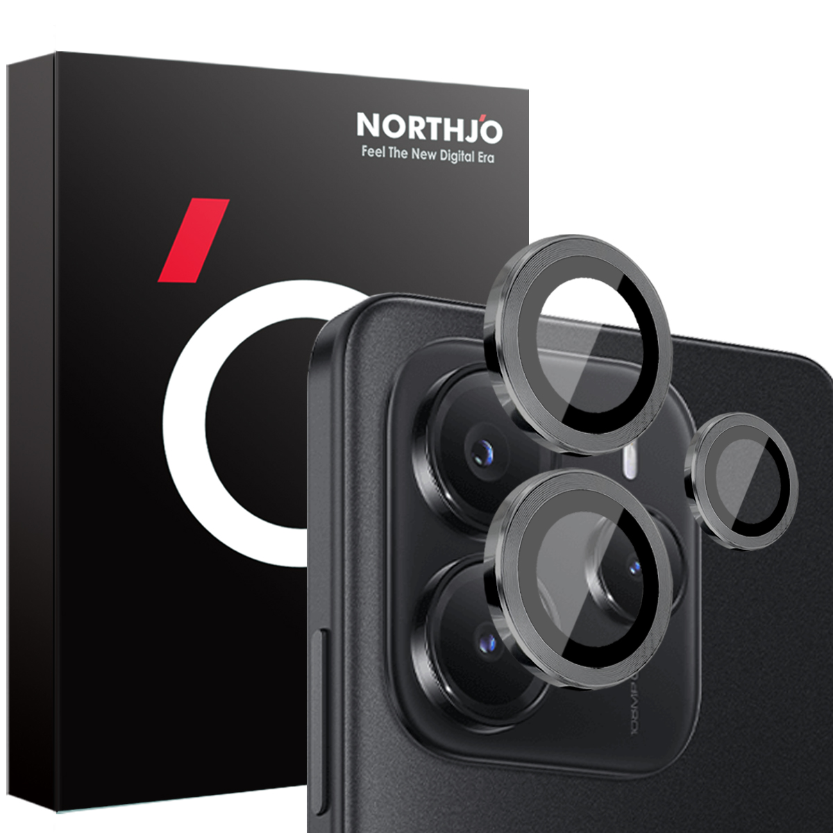 NORTHJO 1 Set For Xiaomi Redmi Note 14 5G Tempered Glass Camera Lens Film CD Veins Metal Ring Lens Guard - Black