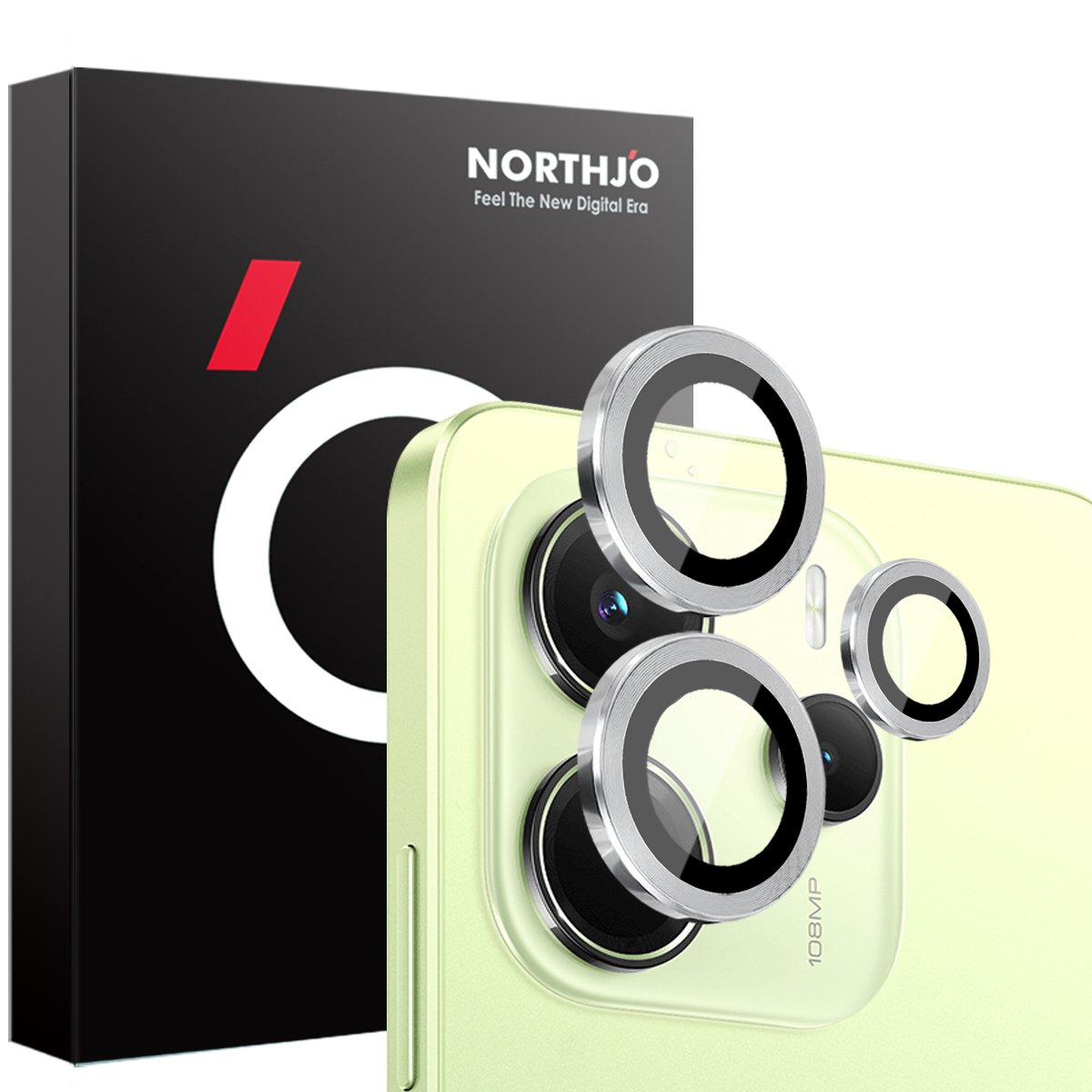 NORTHJO 1 Set For Xiaomi Redmi Note 14 4G (164.84mm) Tempered Glass Camera Lens Film CD Veins Metal Ring Lens Guard - Silver