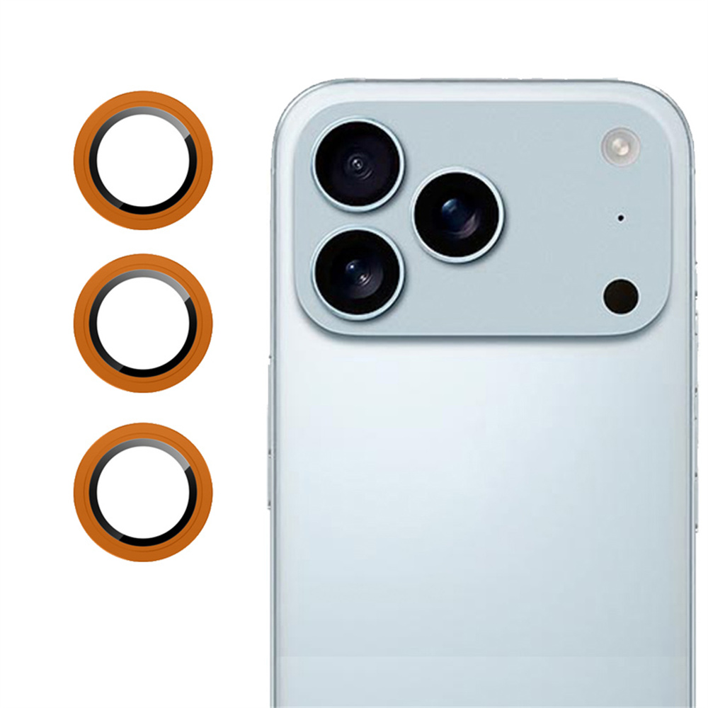 RURIHAI For iPhone 17 Pro Max Camera Lens Protector Tempered Glass Metal Ring Lens Film - Orange