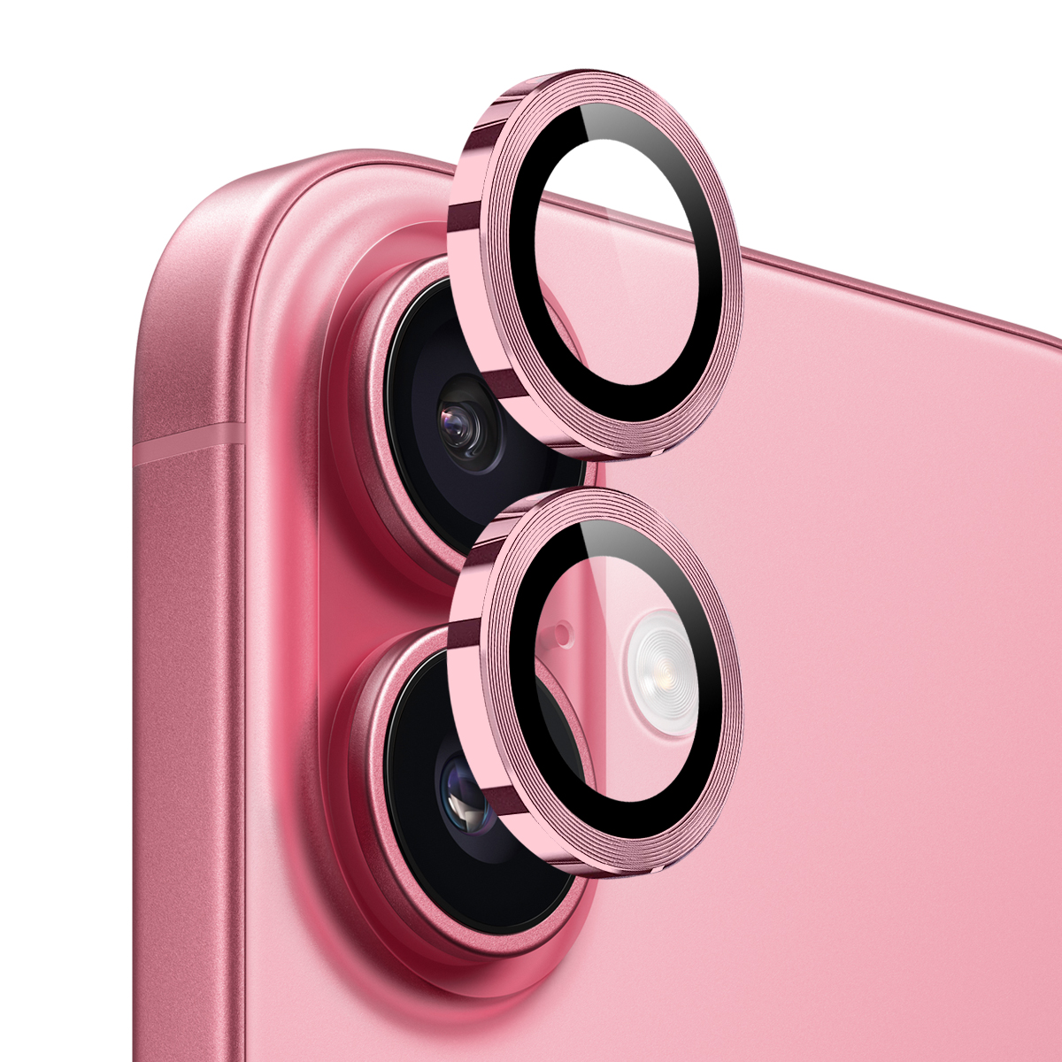 NORTHJO 1 Set For iPhone 17 Tempered Glass Camera Lens Film CD Veins Metal Ring Lens Guard - Pink