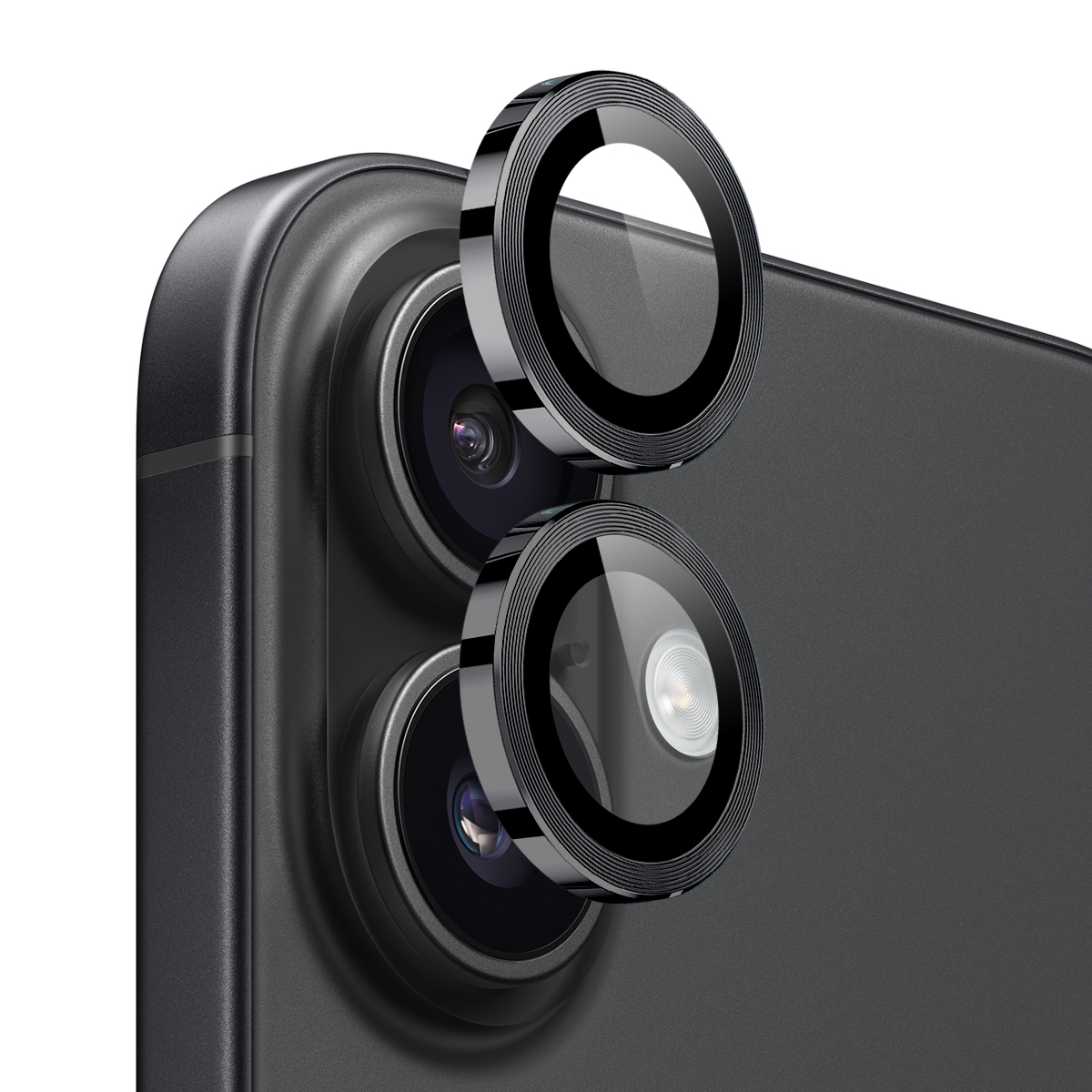 NORTHJO 1 Set For iPhone 17 Tempered Glass Camera Lens Film CD Veins Metal Ring Lens Guard - Black