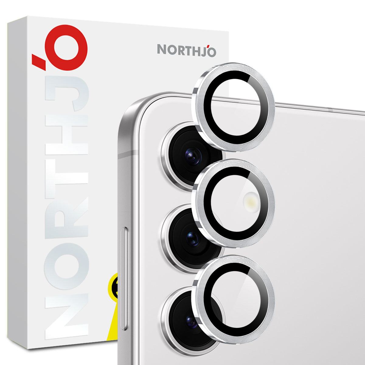 NORTHJO 1 Set For Samsung Galaxy S25 FE Tempered Glass Camera Lens Film CD Veins Metal Ring Lens Guard - Silver