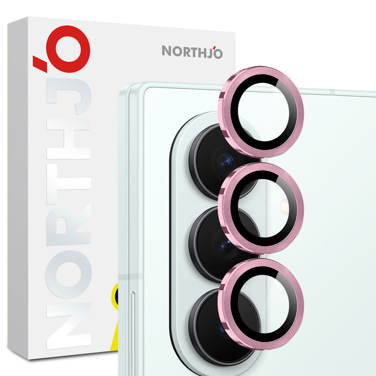 NORTHJO 1 Set For Samsung Galaxy Z Fold7 5G Tempered Glass Camera Lens Film CD Veins Metal Ring Lens Guard - Pink