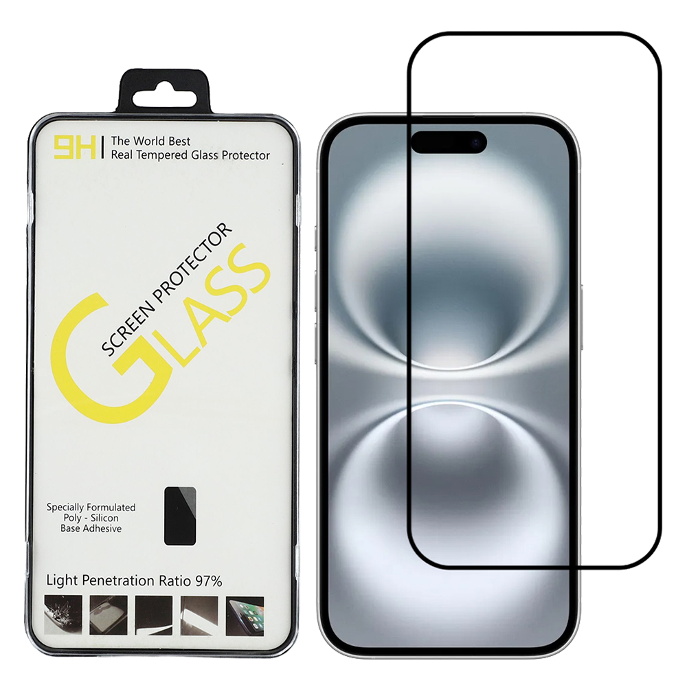For iPhone 16 Pro Screen Protector Silk Printing Full Glue Crystal Clear Tempered Glass Film - Transparent