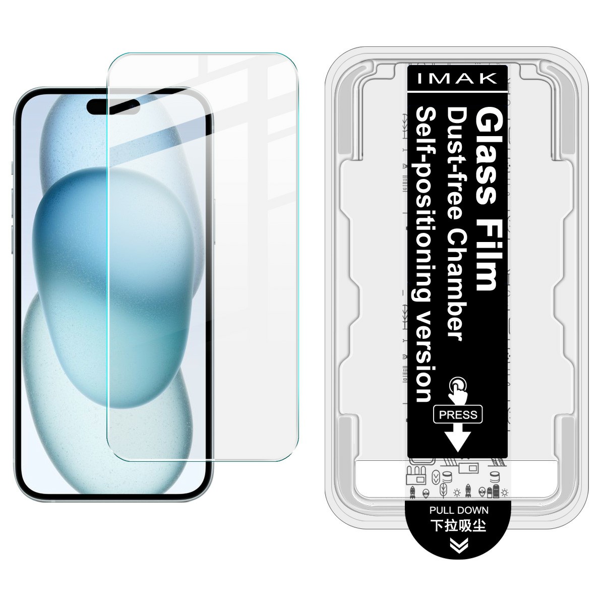 IMAK H Series For iPhone 15 Plus Tempered Glass Screen Protector Easy Installation Film with Auto Dust-Remove Tool Kit