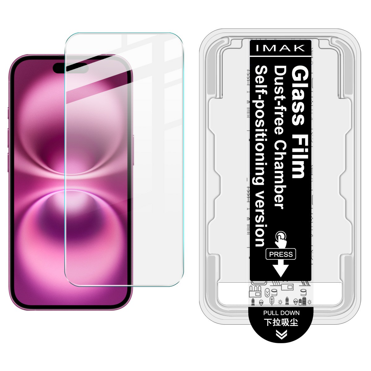 IMAK H Series For iPhone 16 Tempered Glass Screen Protector Easy Installation Film with Auto Dust-Remove Tool Kit