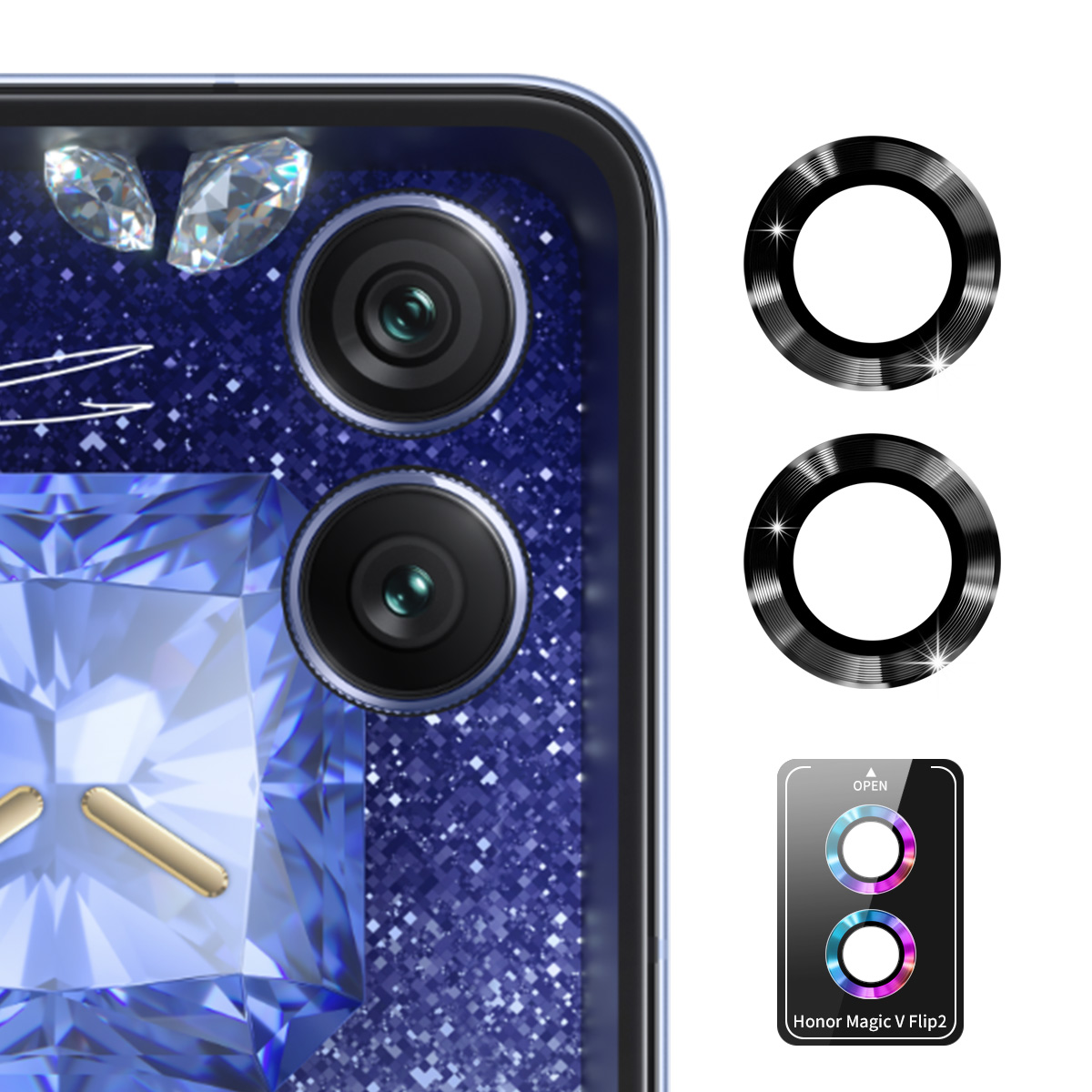 ENKAY HAT PRINCE For Honor Magic V Flip 2 Camera Lens Protector  Metal Ring Lens Film - Black