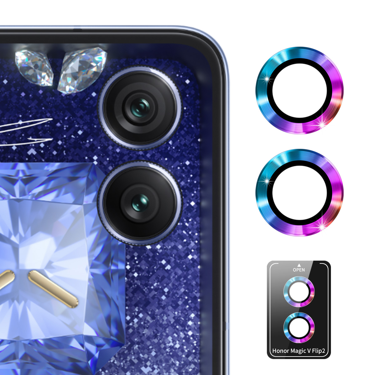 ENKAY HAT PRINCE For Honor Magic V Flip 2 Camera Lens Protector  Metal Ring Lens Film - Colorful