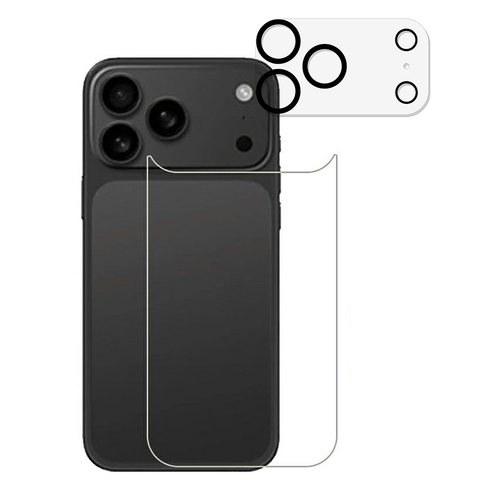 For iPhone 17 Pro Max Tempered Glass Back Film 2.5D Arc Edge Back Protector + Black Circle Lens Film