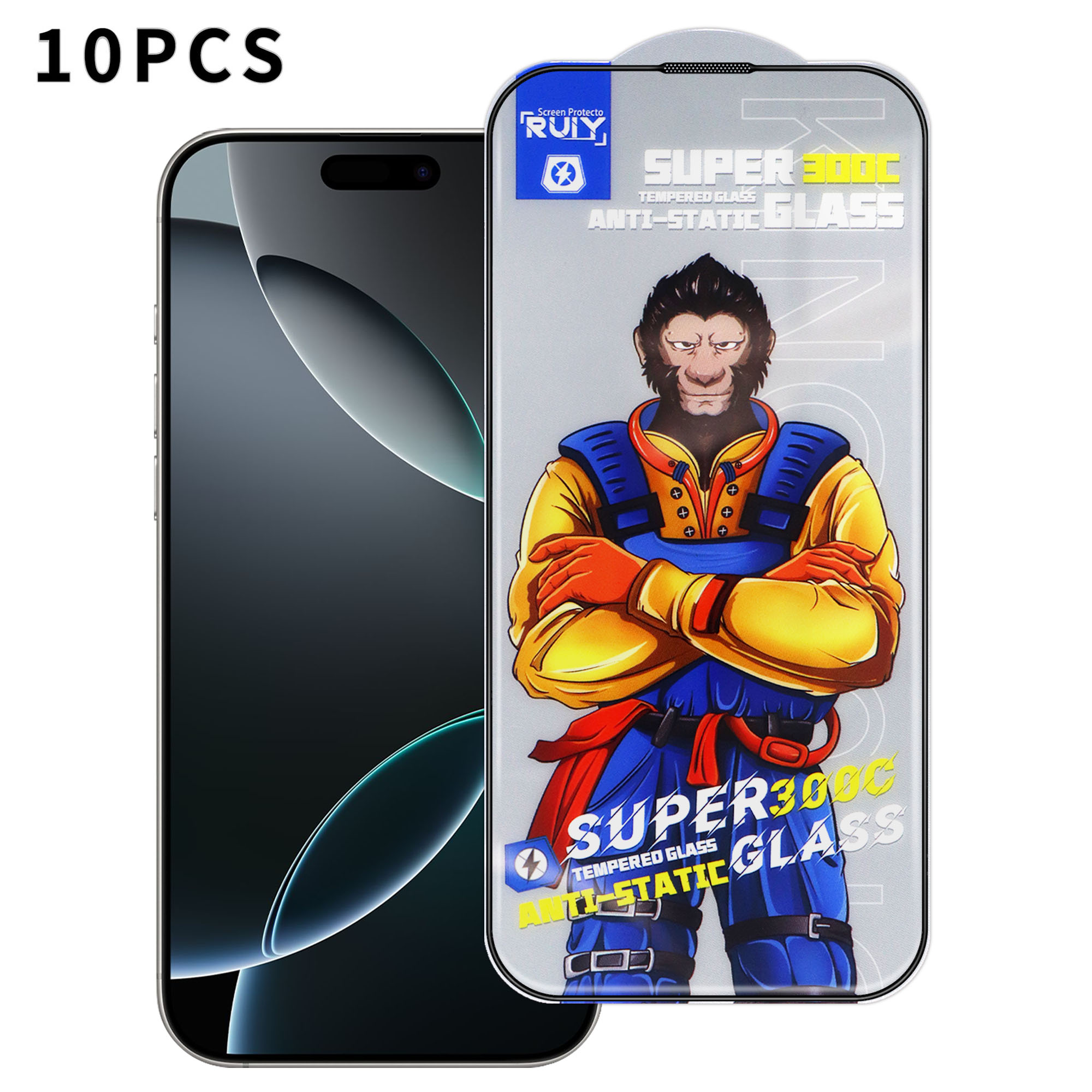 For iPhone 16 Pro 10Pcs Full Screen Protector 300C Large Arc Anti Static Silk Printing HD Clear Tempered Glass Film - As Shown