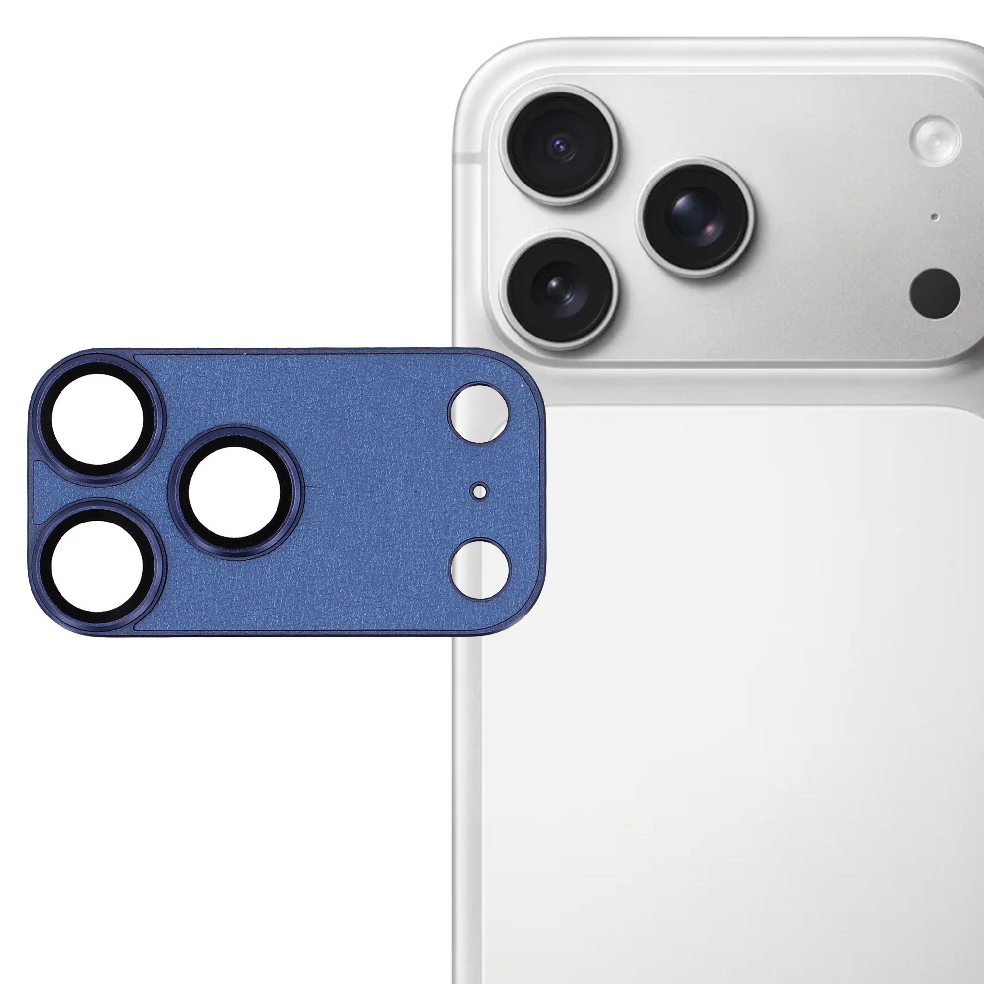 For iPhone 17 Pro Max 9H Hardness Tempered Glass Camera Lens Protector Full Cover Leather Coated Metal Lens Film - Blue