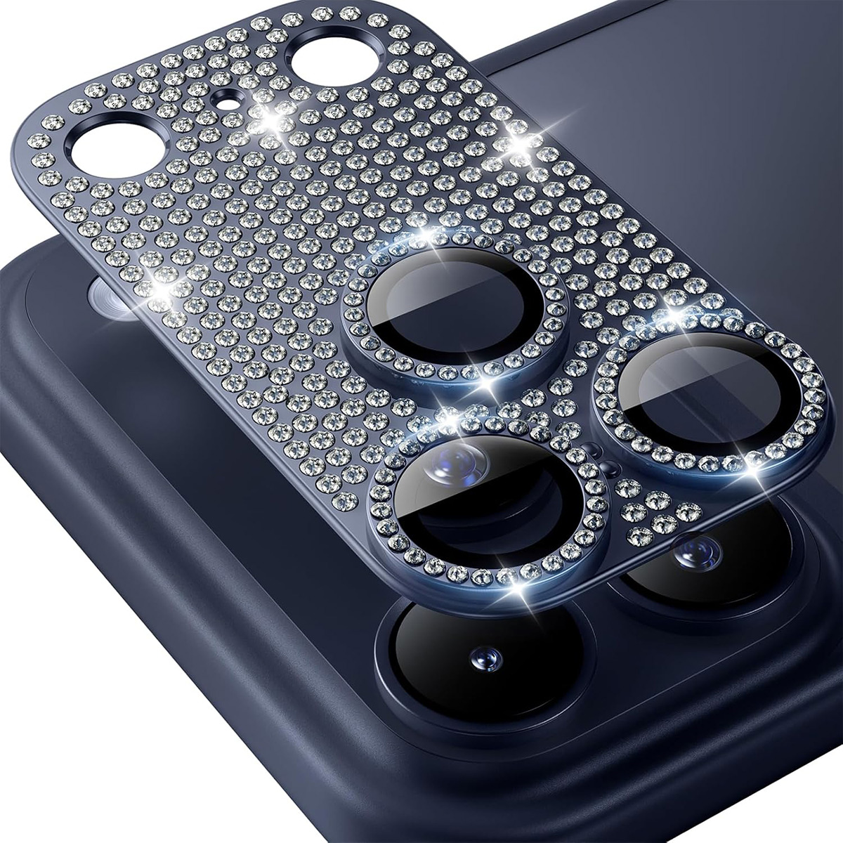 ENKAY HAT PRINCE For iPhone 17 Pro Camera Lens Protector   Rhinestone Decor Metal + Tempered Glass Lens Film - Dark Blue